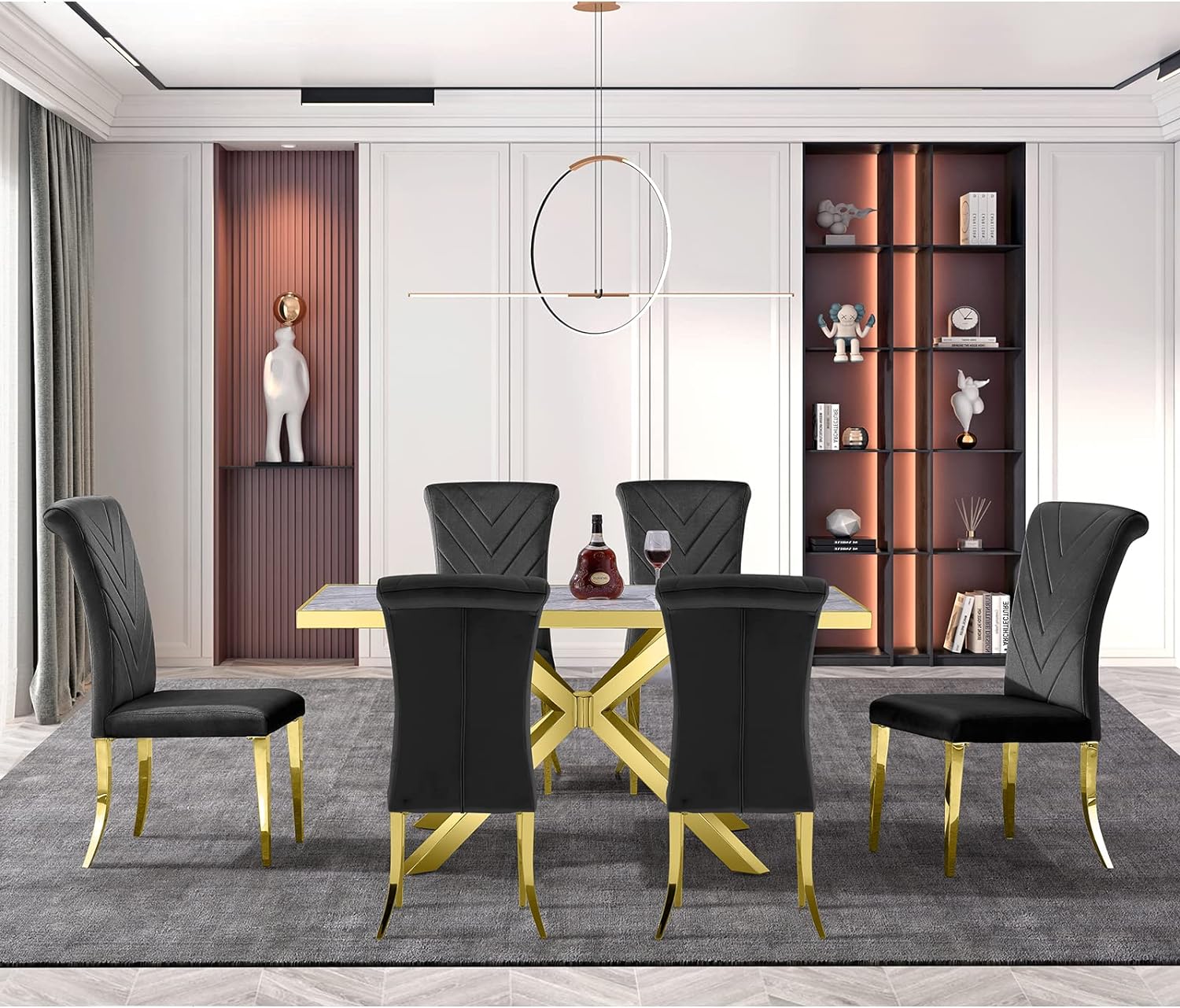 680-Set | AUZ Black and Gold Dining room Sets for 6