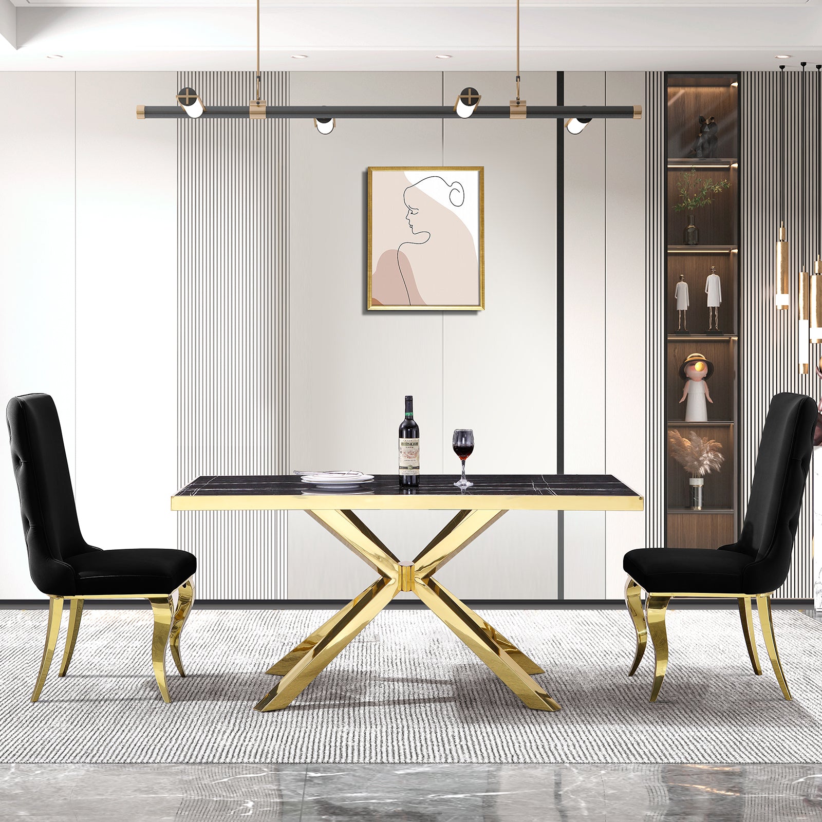 679-Set | AUZ Black and Gold Dining room Sets for 6
