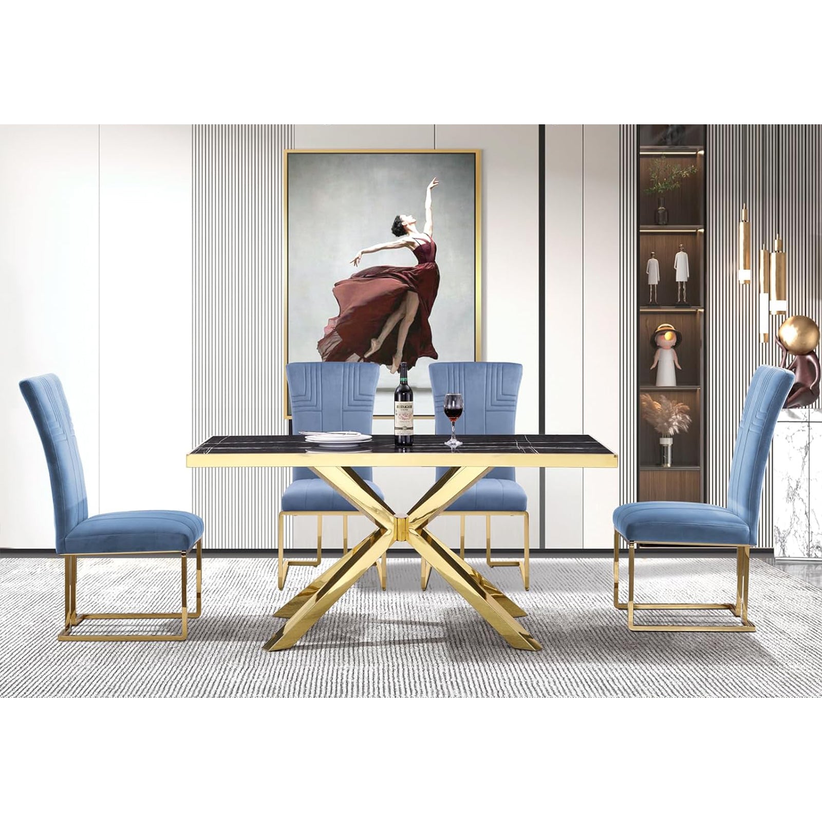 681-Set | AUZ Blue and Gold Dining room Sets for 6