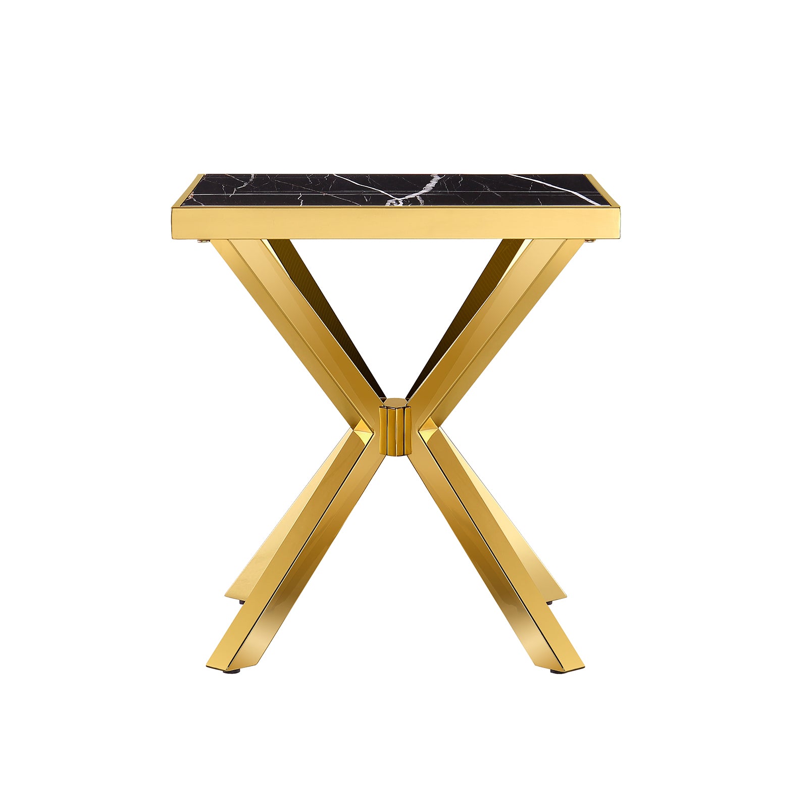 Gold End Table with Metal Cross Base | E408