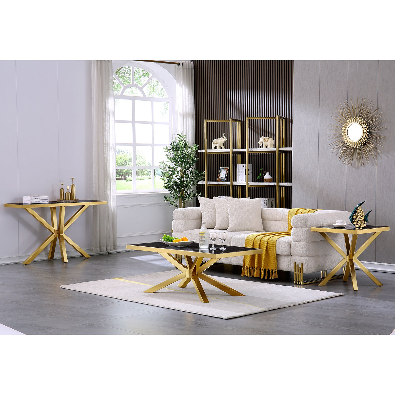 Gold End Table with Metal Cross Base | E408