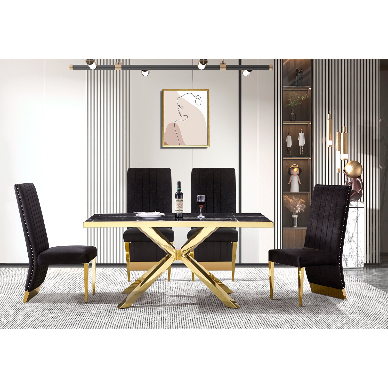 674-Set AUZ Black and Gold Dining room Sets for