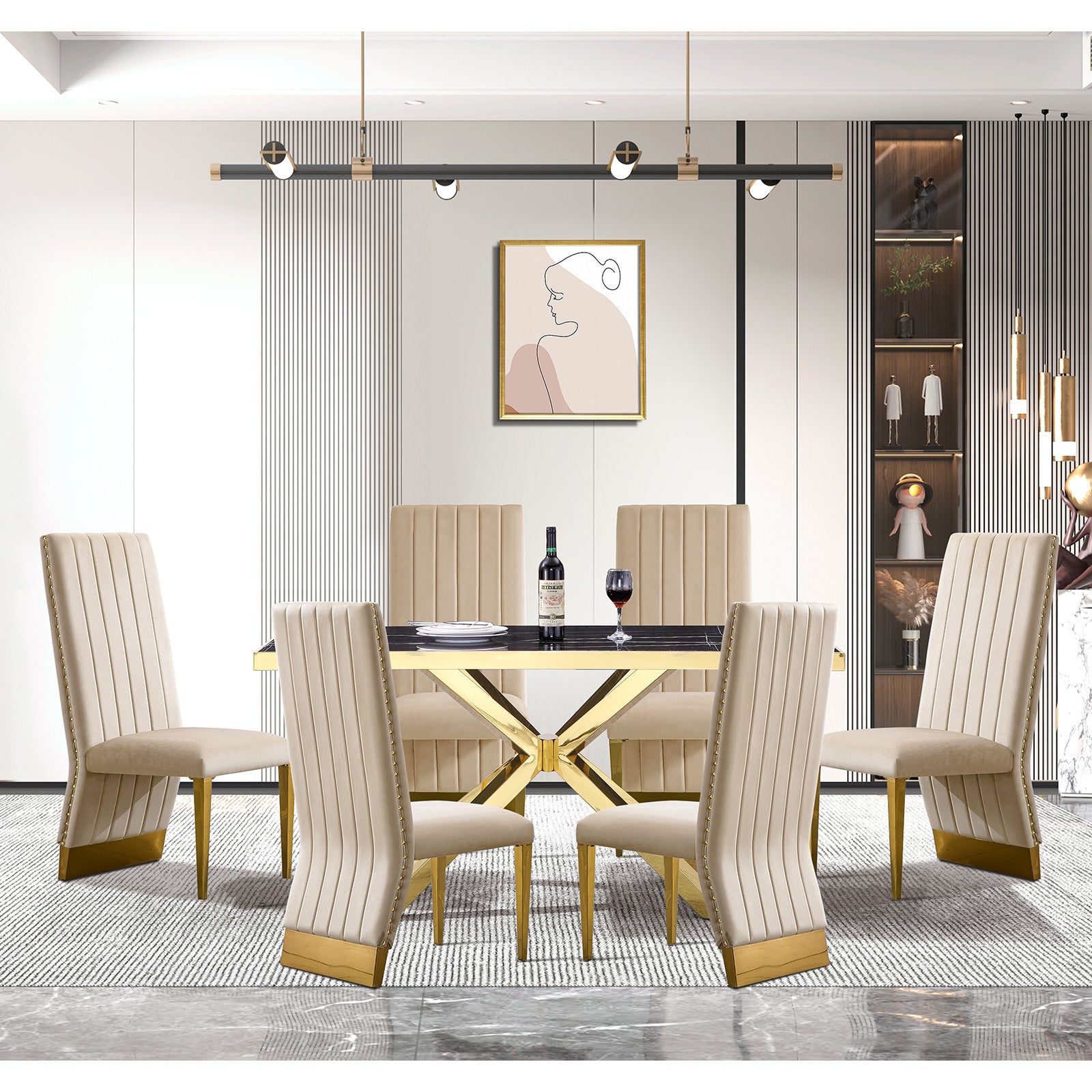 677-Set | AUZ White and Gold Dining room Sets for 6