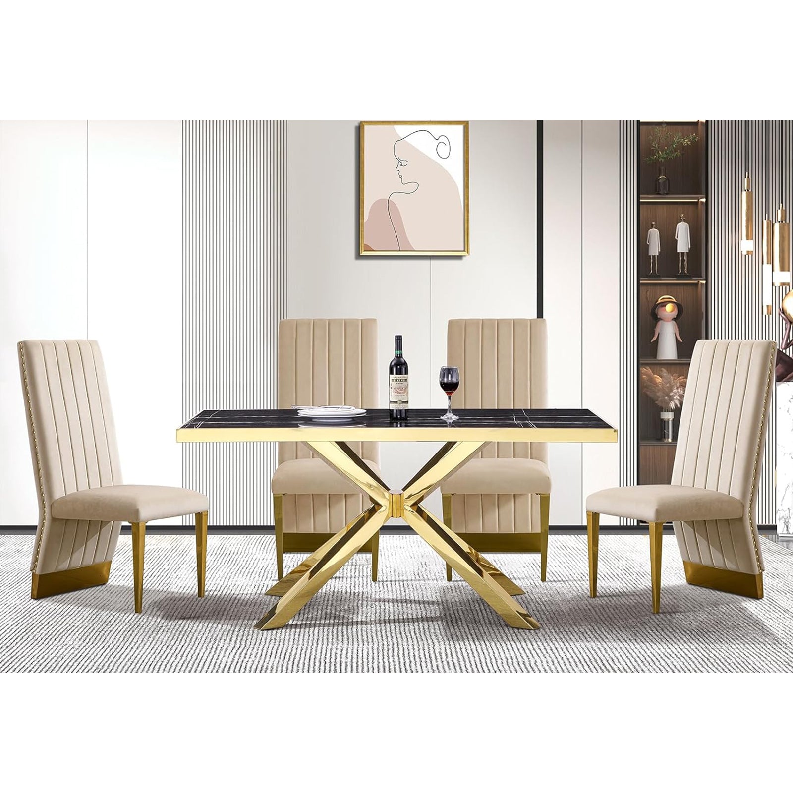 677-Set | AUZ White and Gold Dining room Sets for 6