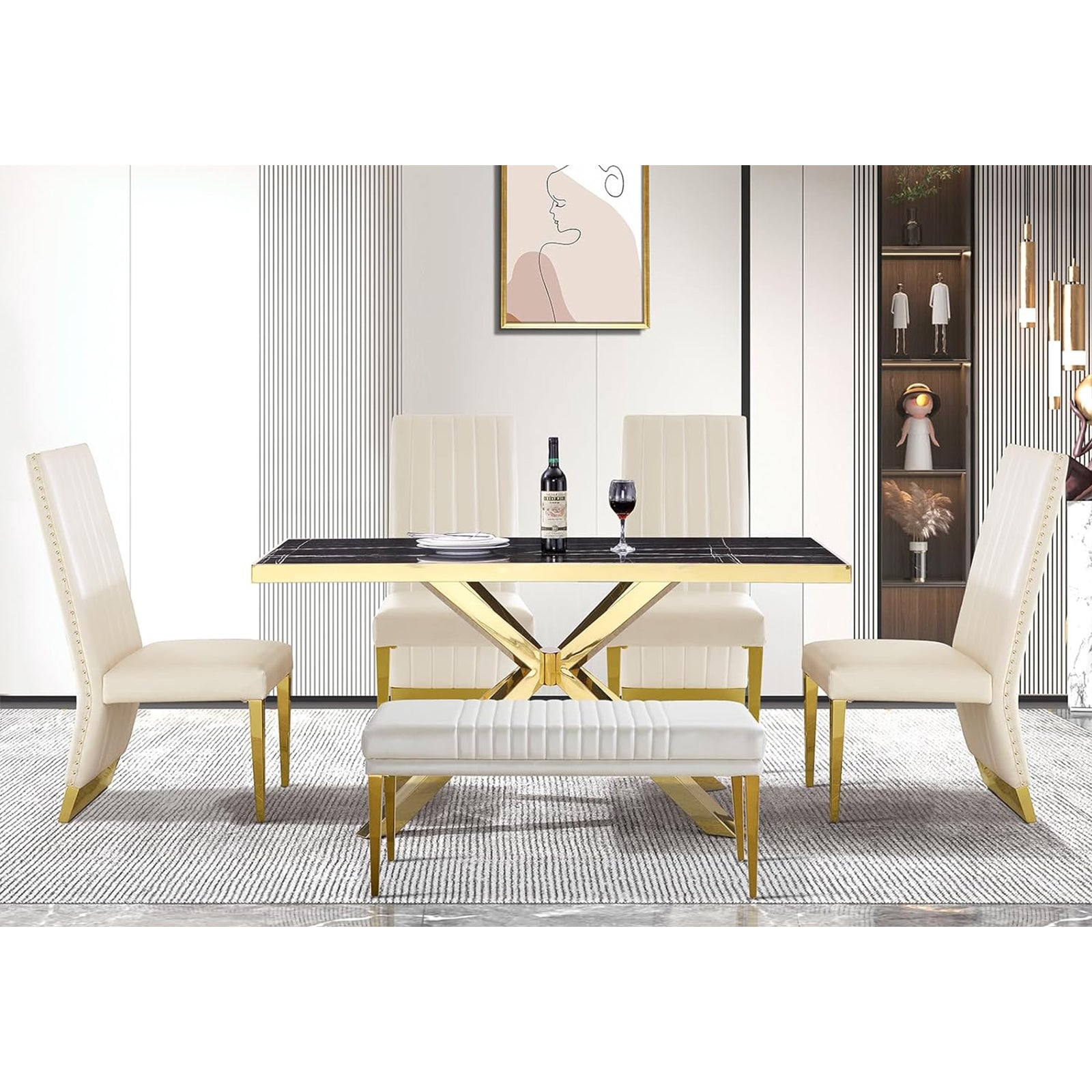 676-Set | AUZ White and Gold Dining room Sets for 6