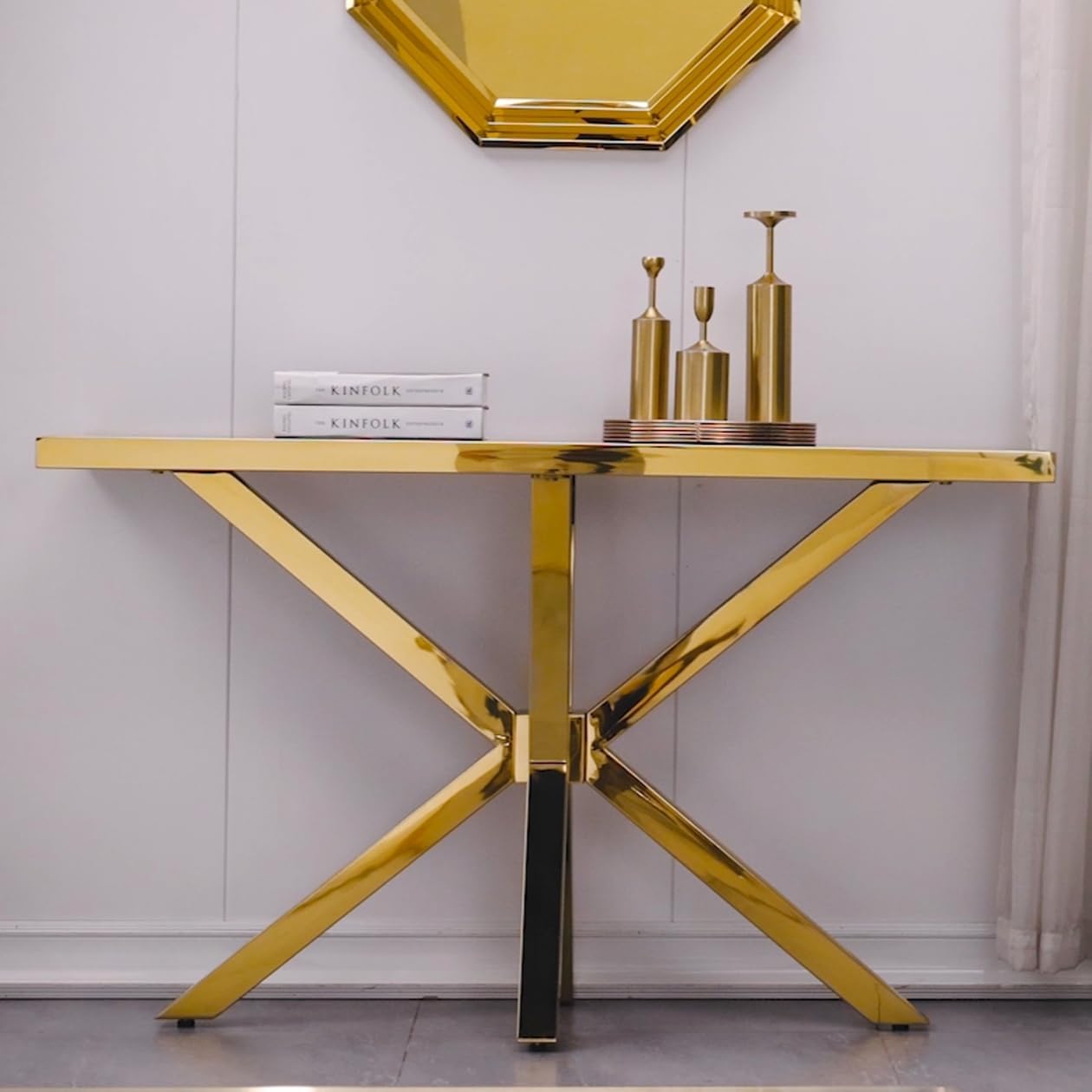 Black Gold Sofa Table with Metal Cross Legs | S516
