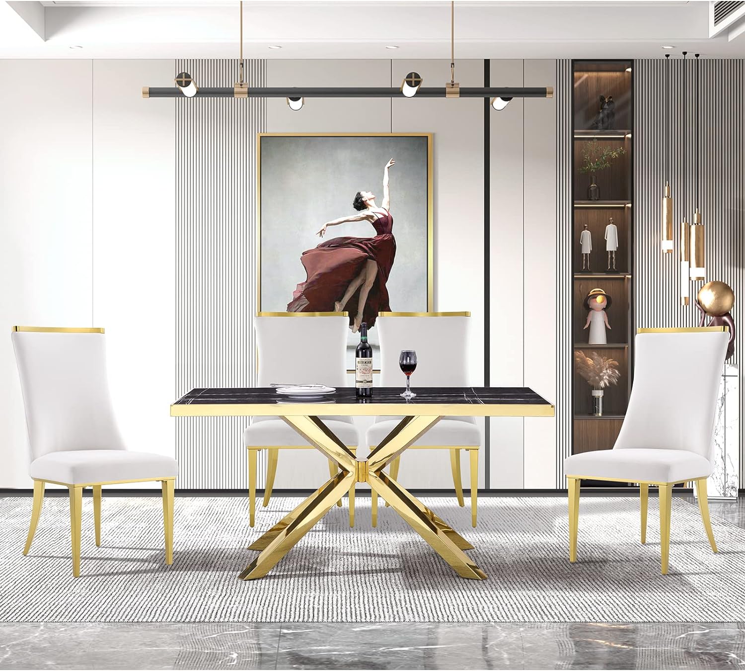 678-Set | AUZ White and Gold Dining room Sets for 6