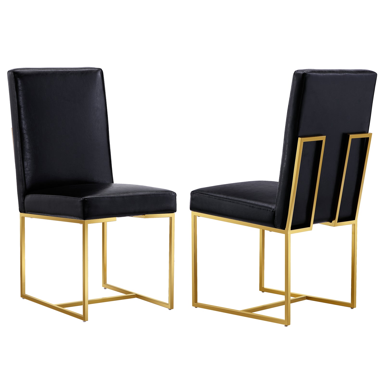 Black leather Dining Chairs | Square backrest| Metal sled base | C147