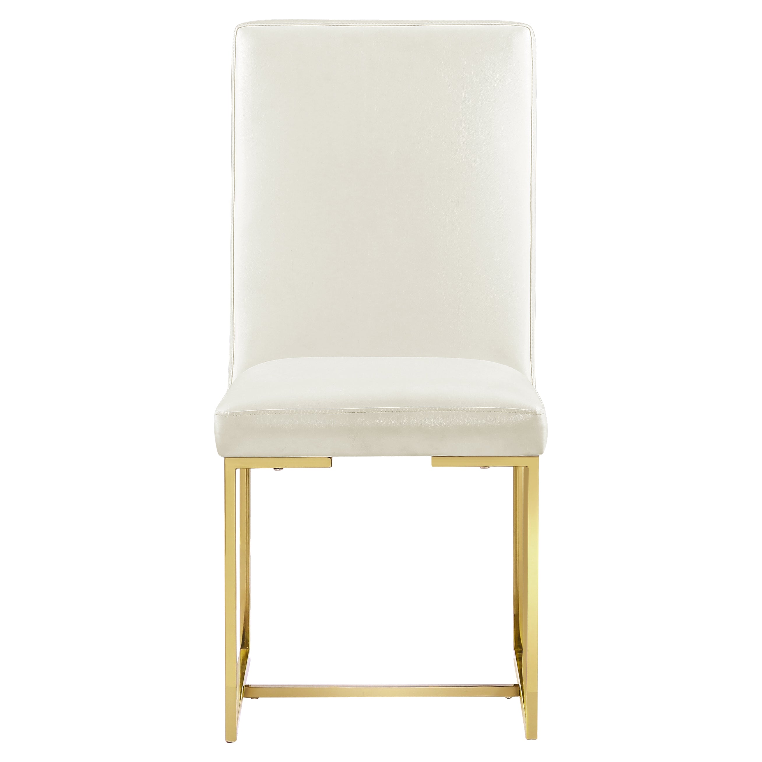 White leather Dining Chairs |Square backrest| Metal sled base | C146