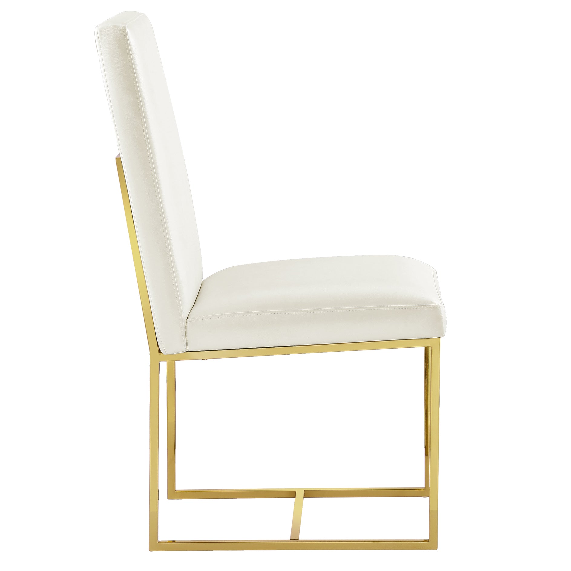 White leather Dining Chairs |Square backrest| Metal sled base | C146
