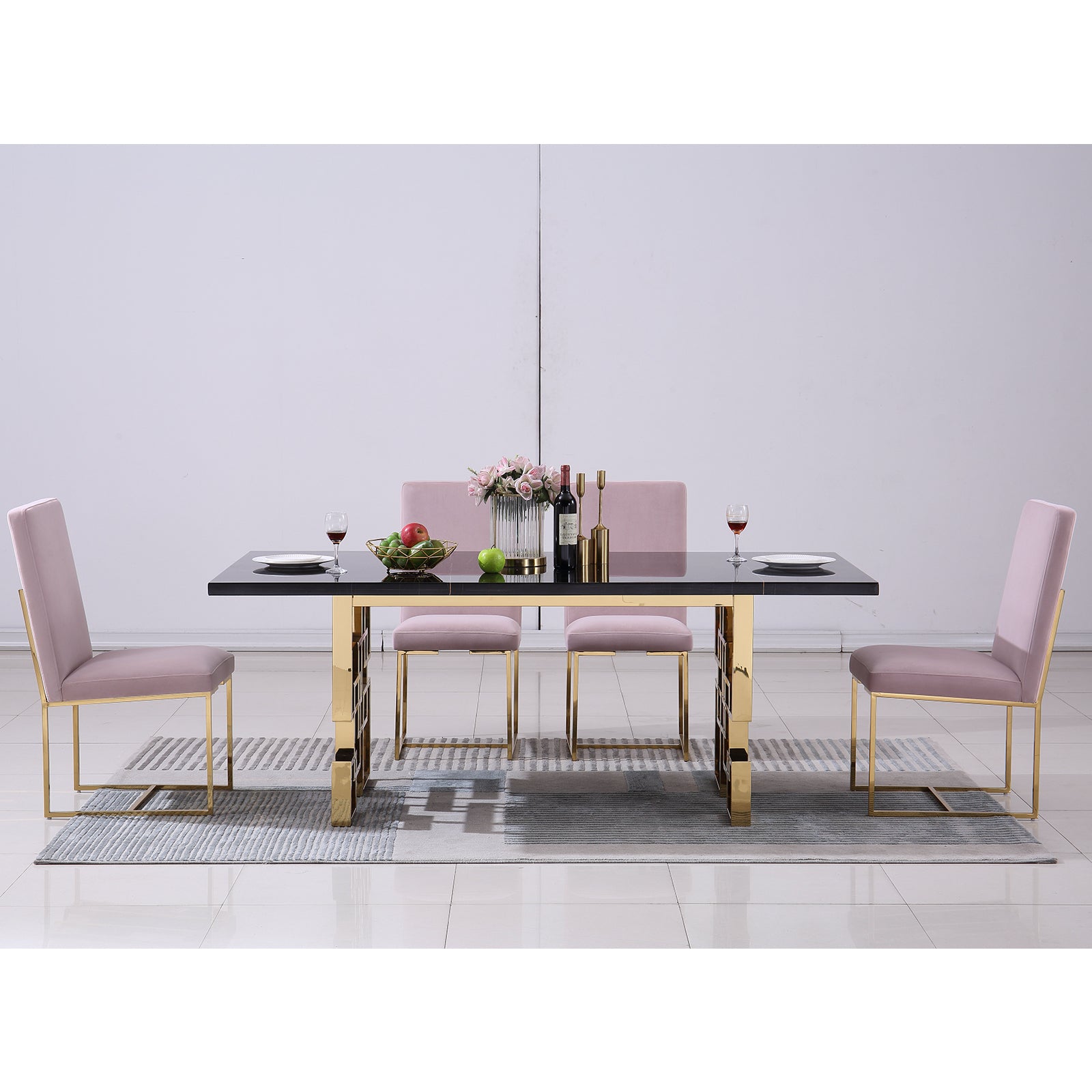Pink Dining Chairs | Square backrest| Metal sled base | C148