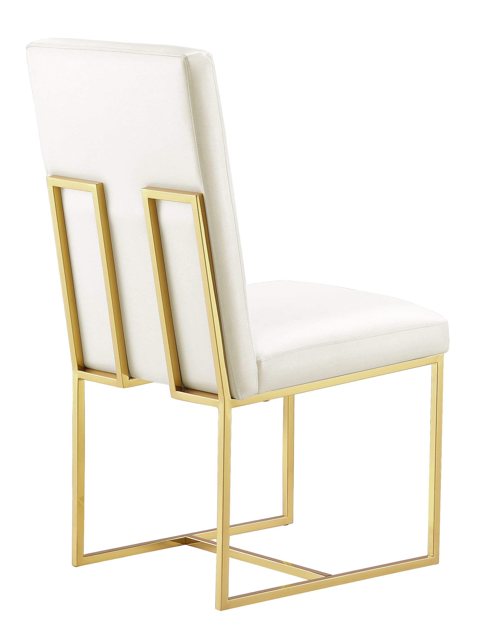 White leather Dining Chairs |Square backrest| Metal sled base | C146
