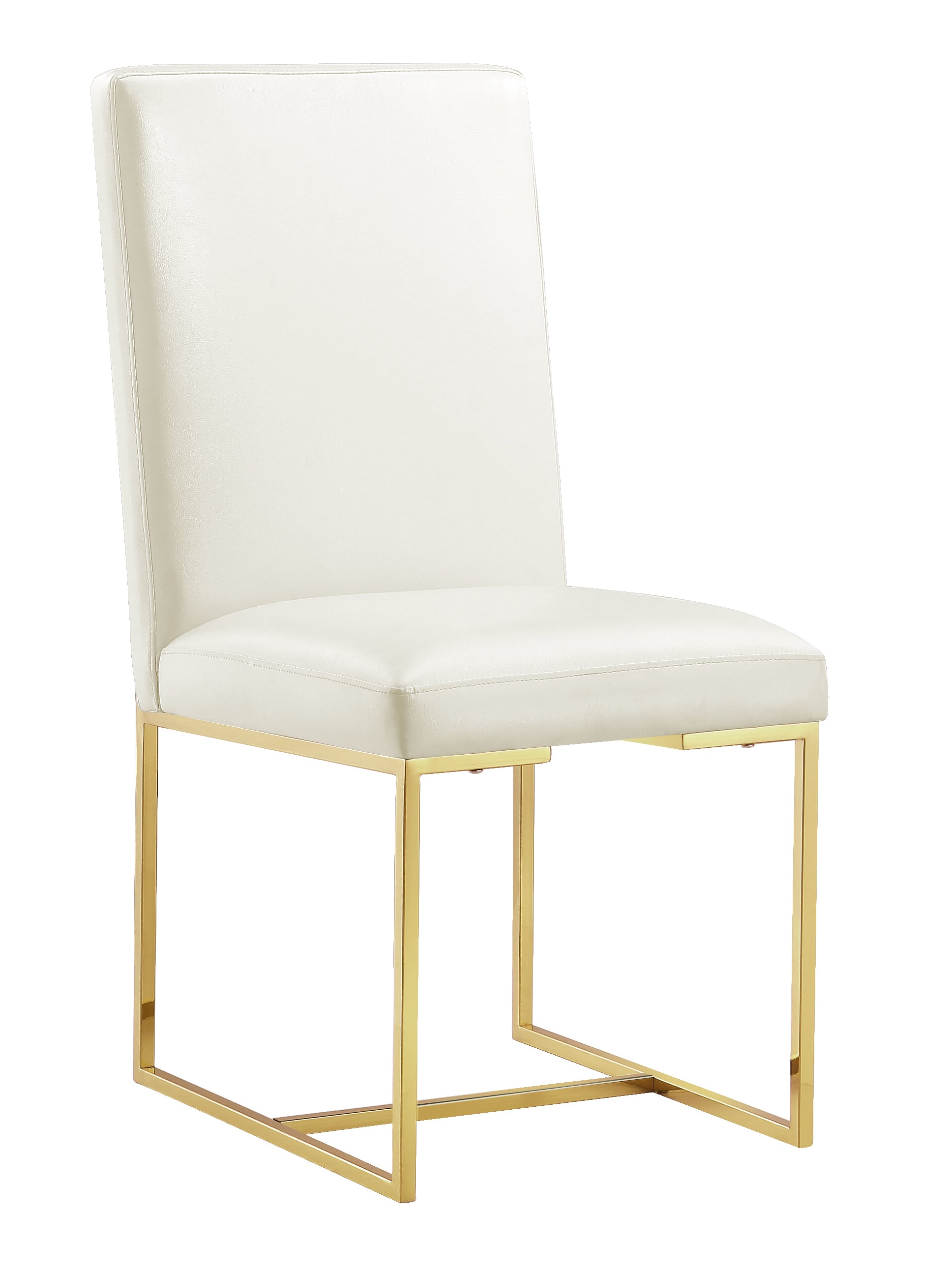 White leather Dining Chairs |Square backrest| Metal sled base | C146