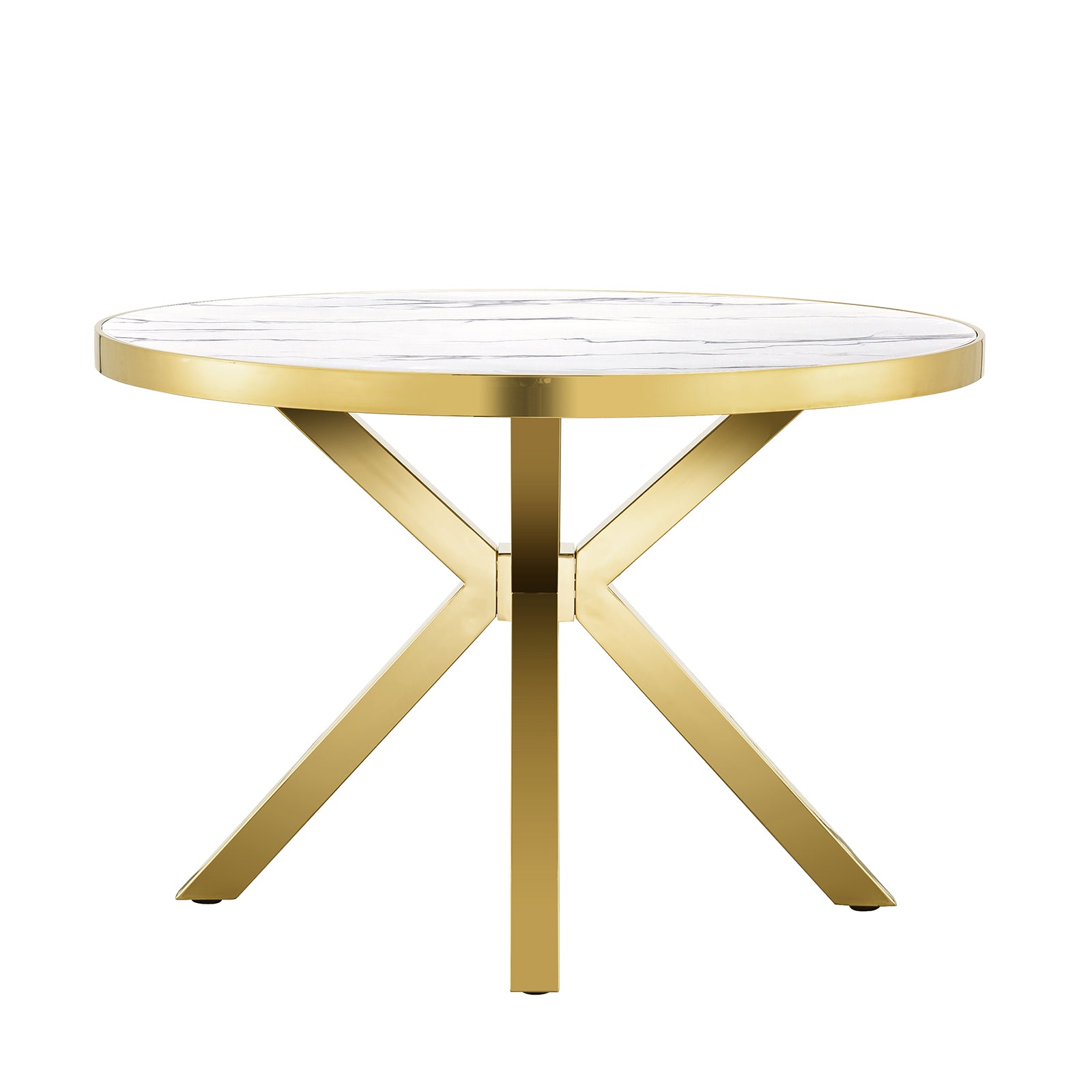 Round table | 45" White Round Top | Gold Metal X Base | T224
