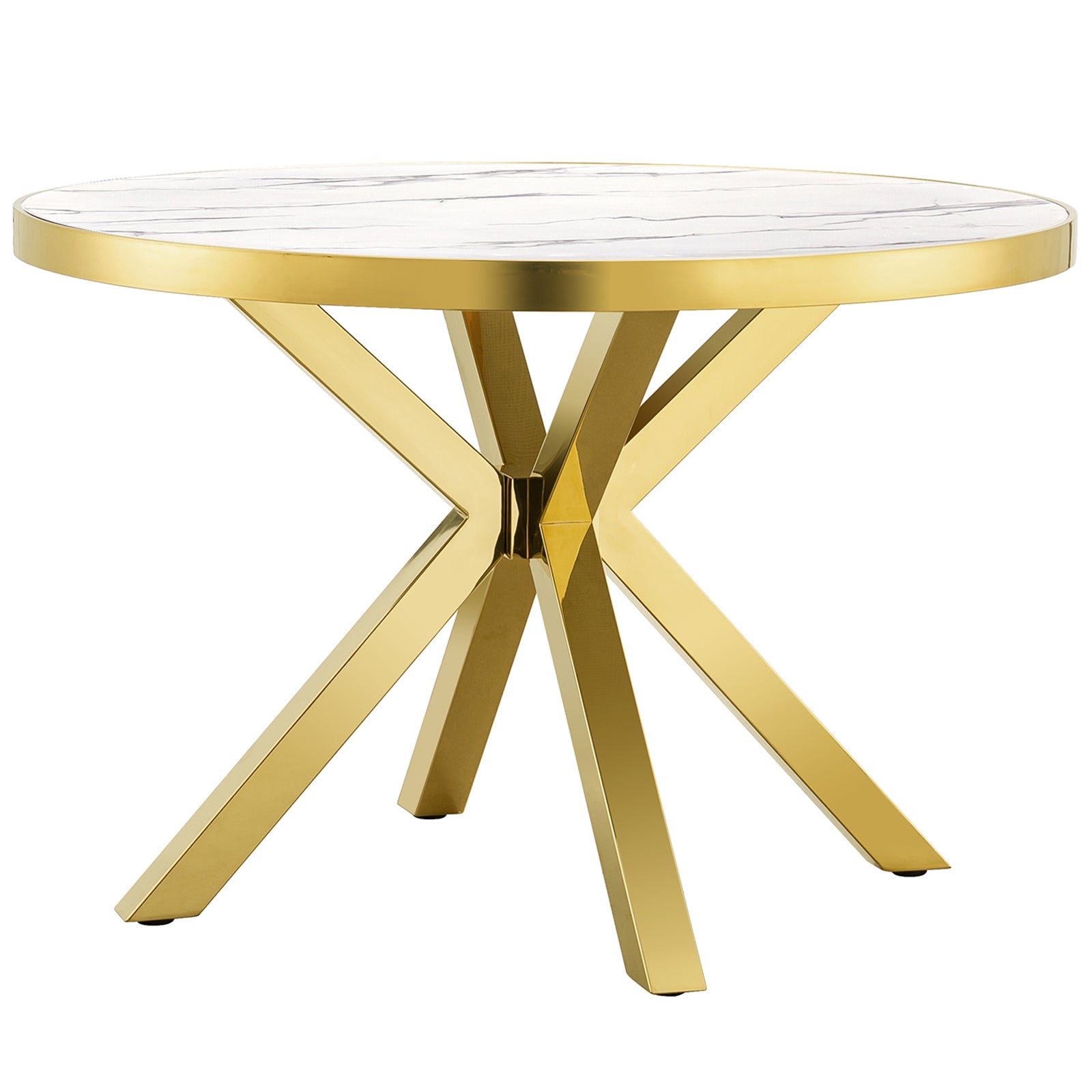 Round table | 45" White Round Top | Gold Metal X Base | T224