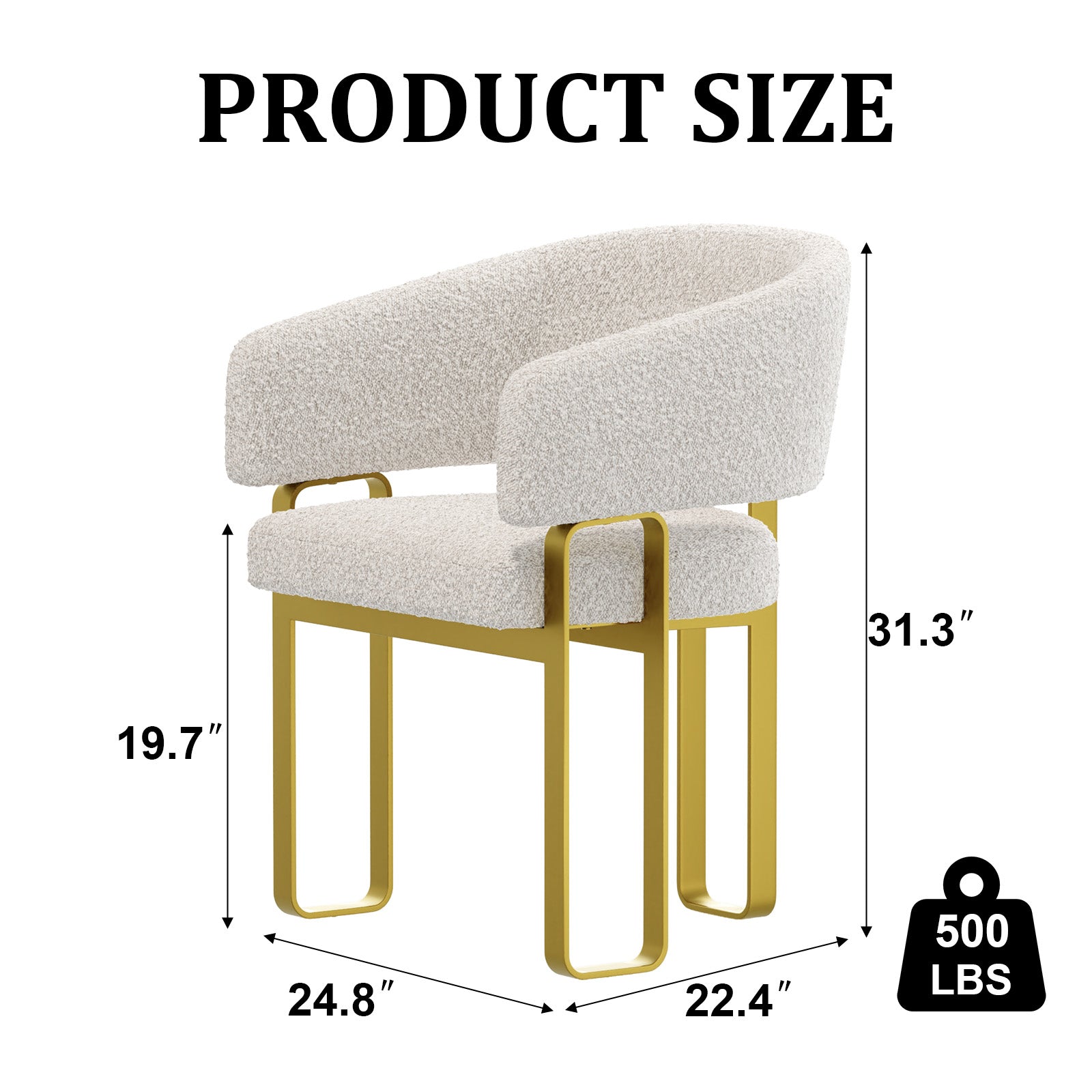 White and Brushed Gold Arm Chairs | Boucle Dining Room Chairs | Stainless Steel Legs | C186