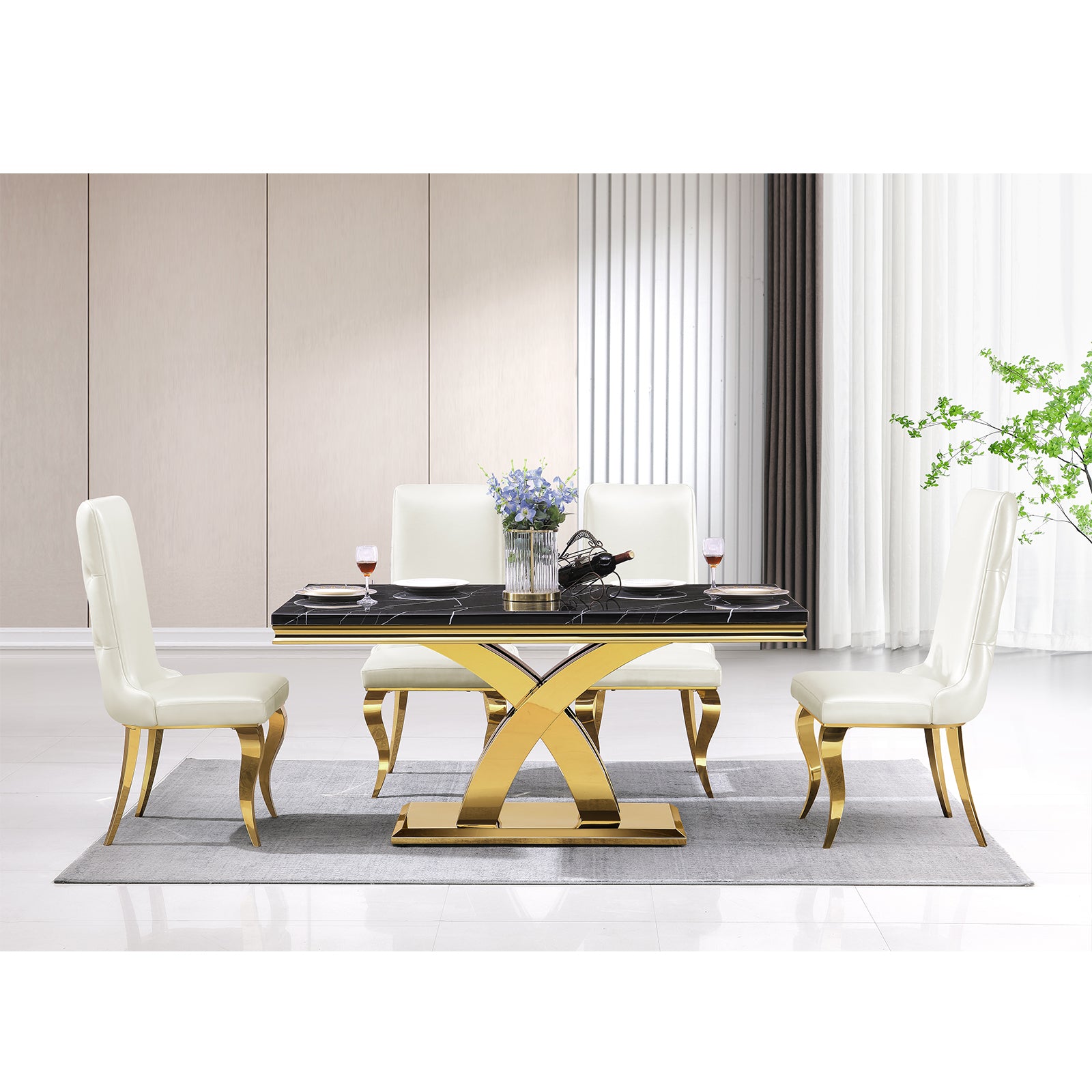 637-Set | AUZ White and Gold Dining room Sets for 6