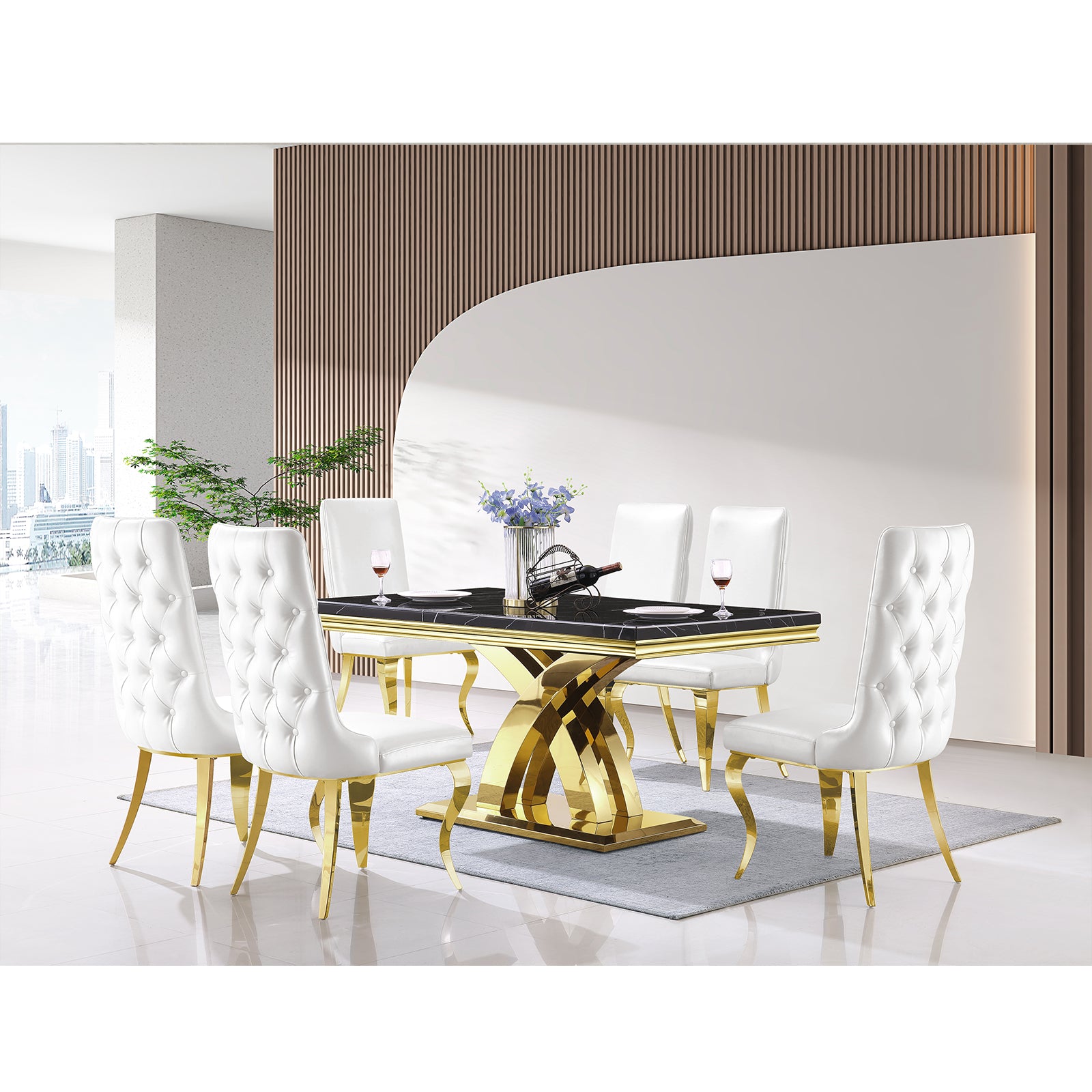 637-Set | AUZ White and Gold Dining room Sets for 6