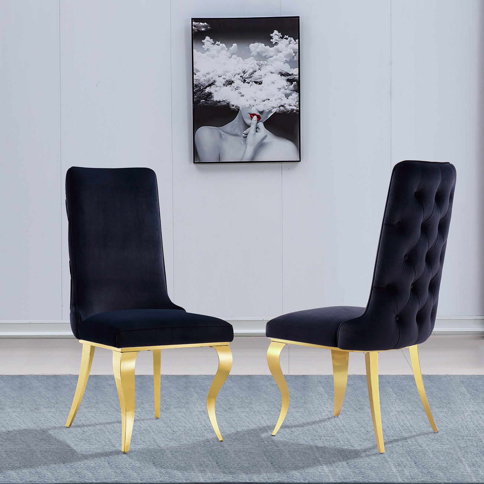 Black velvet Dining Chairs | Button Back | Heavy duty | Gold metal legs | C164