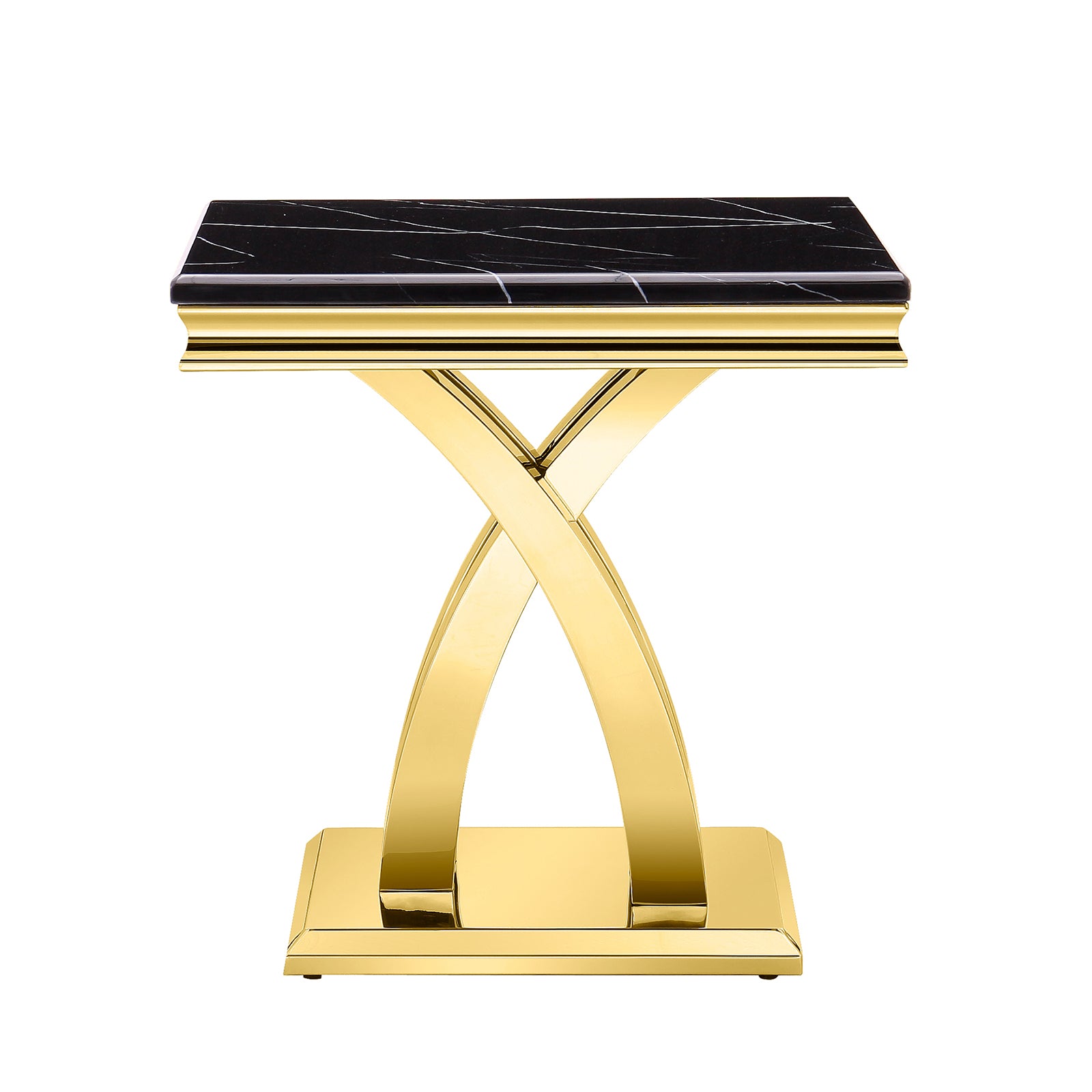 Gold End Table with Double X Pedestal | E416