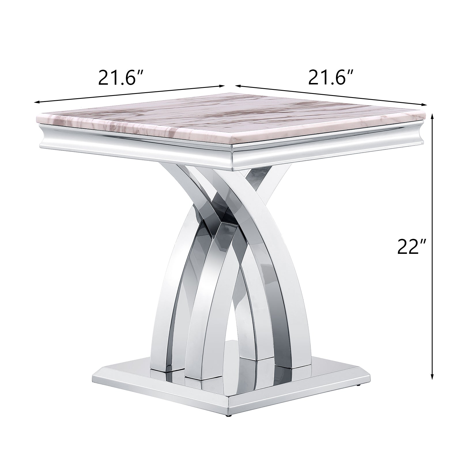 Silver End Table with Double X Pedestal | E417