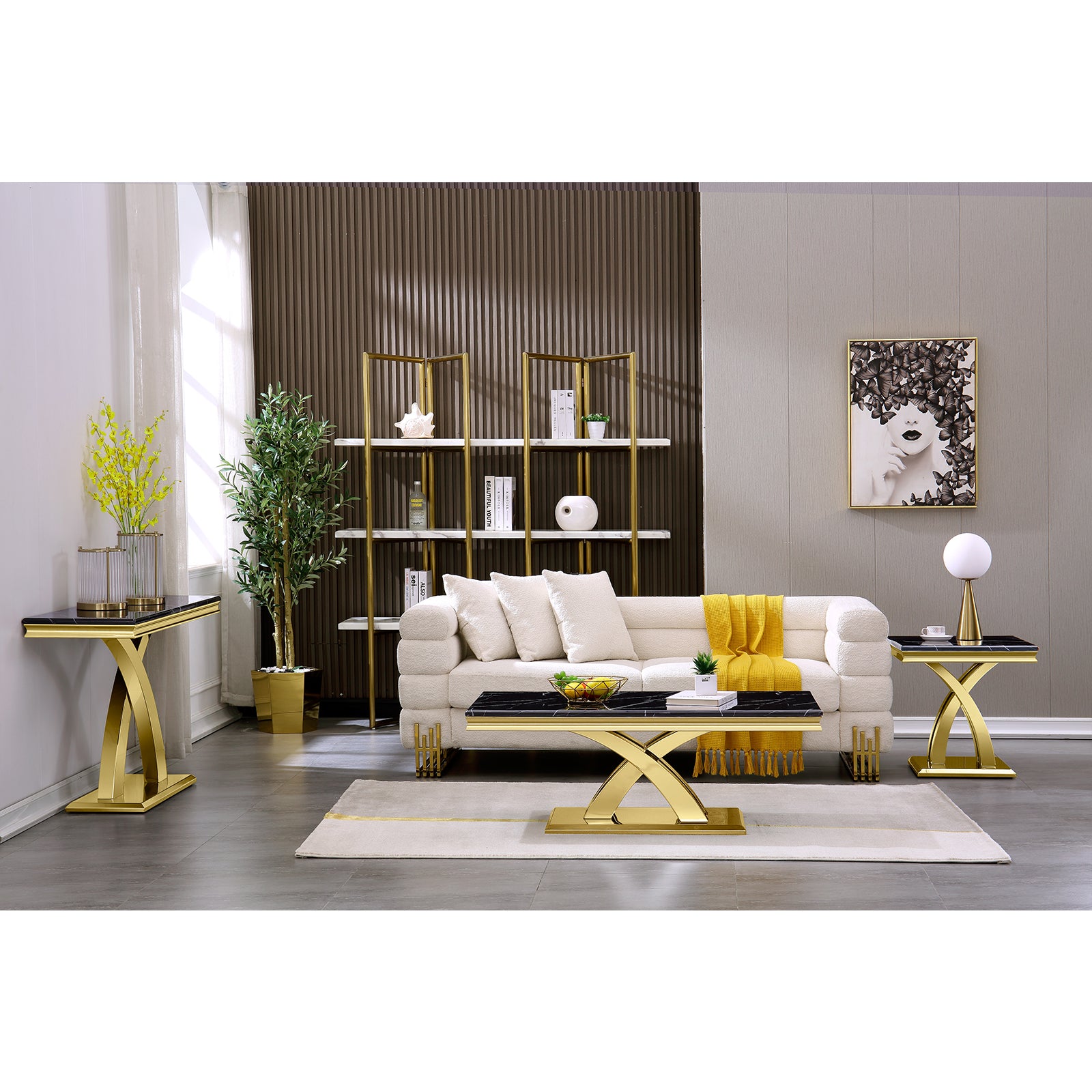 Gold End Table with Double X Pedestal | E416