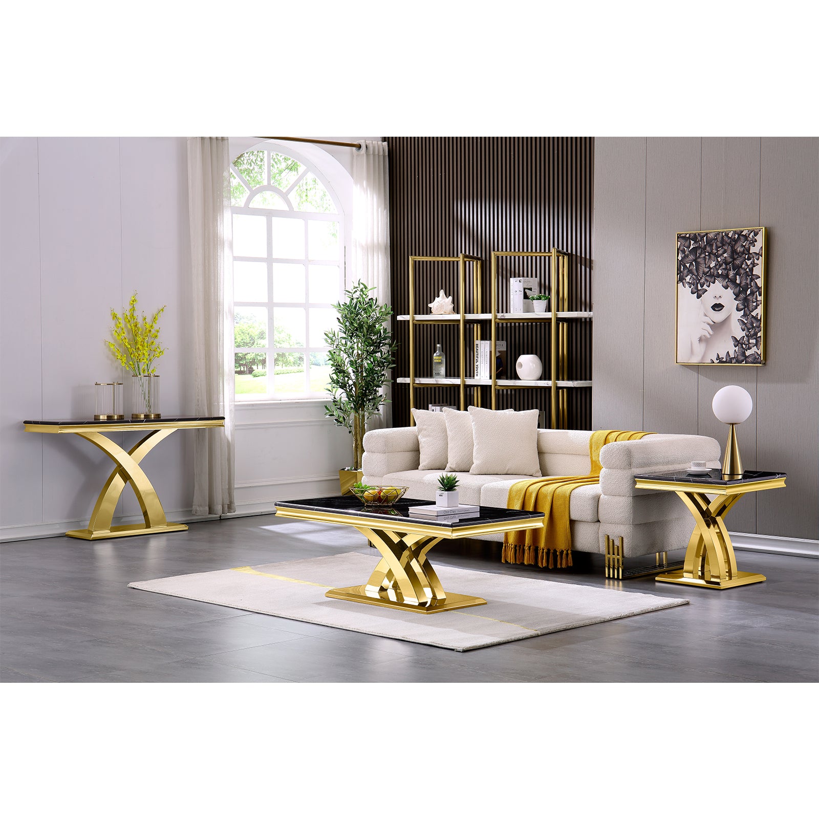 Gold End Table with Double X Pedestal | E416