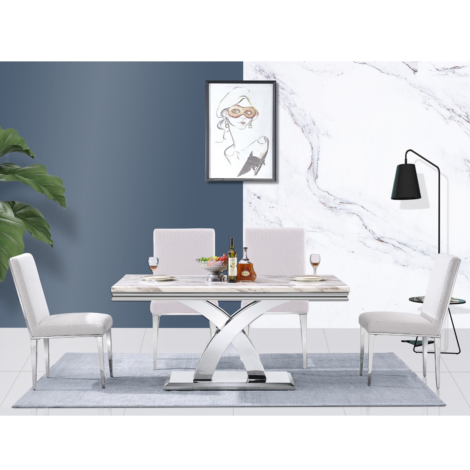638-Set | AUZ White and Silver Dining room Sets for 6