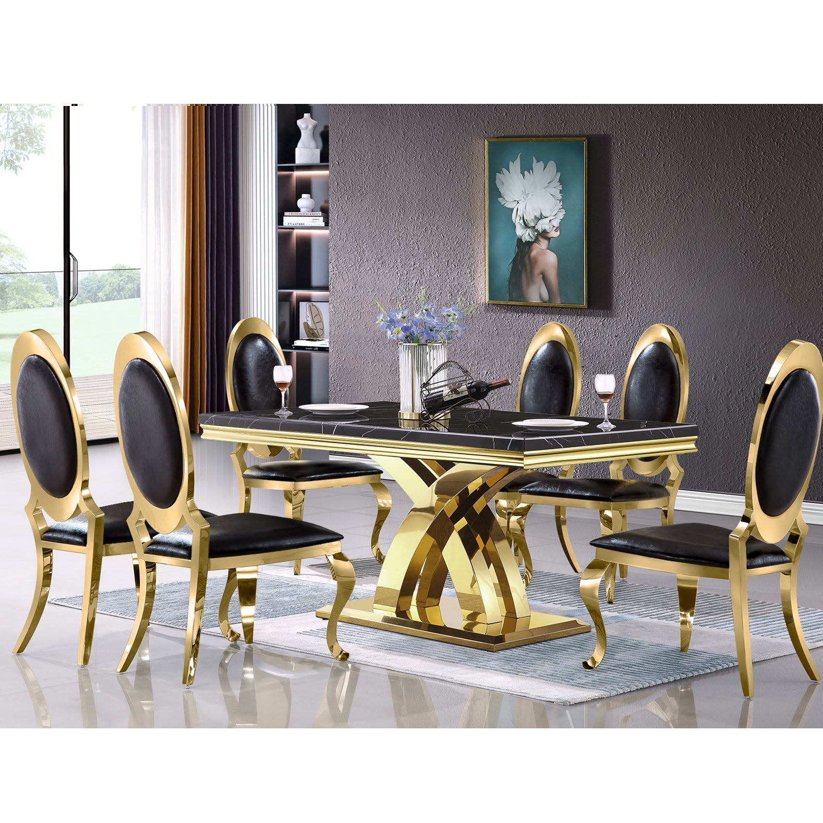 641-Set | AUZ Black and Gold Dining room Sets for 6