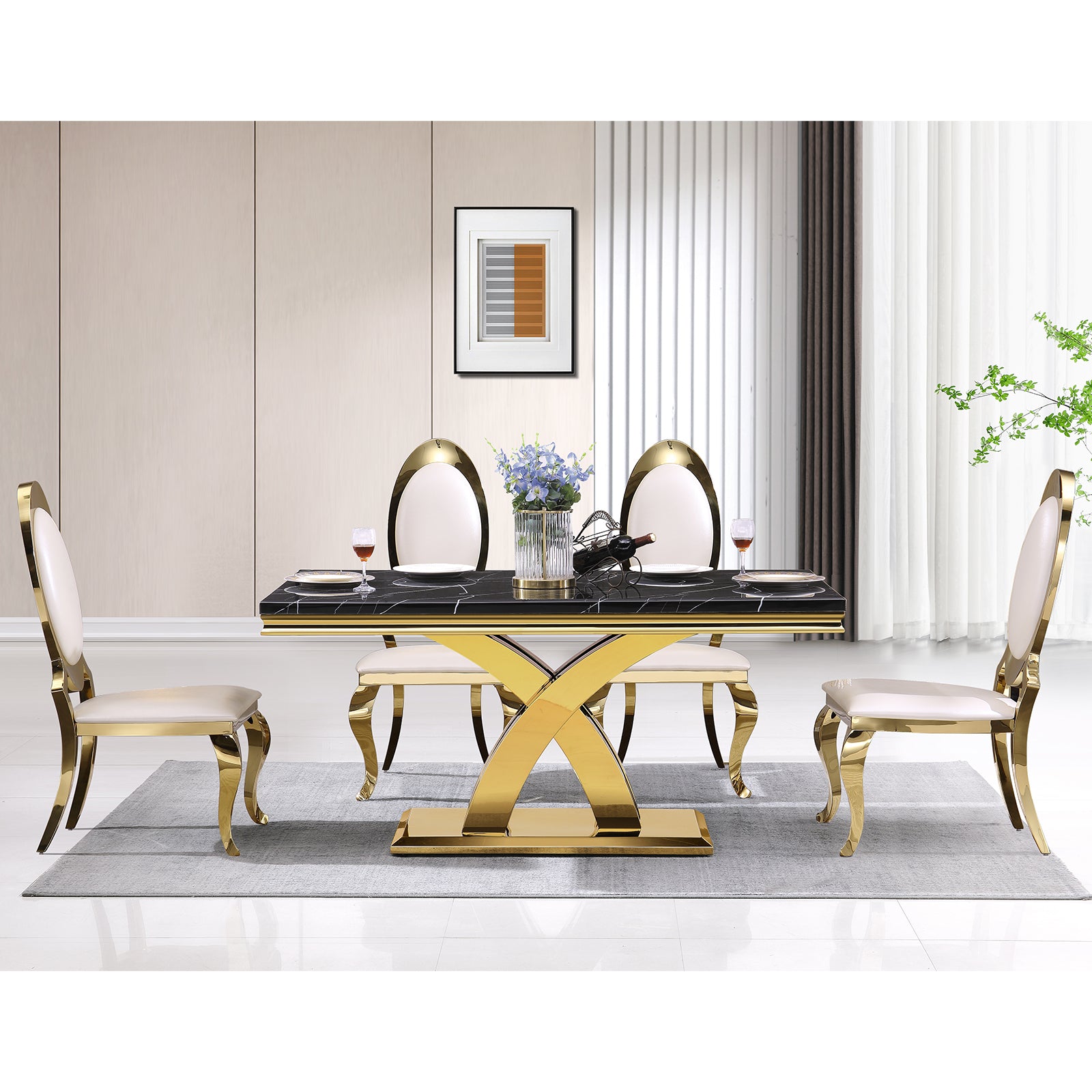 640-Set | AUZ White and Gold Dining room Sets for 6