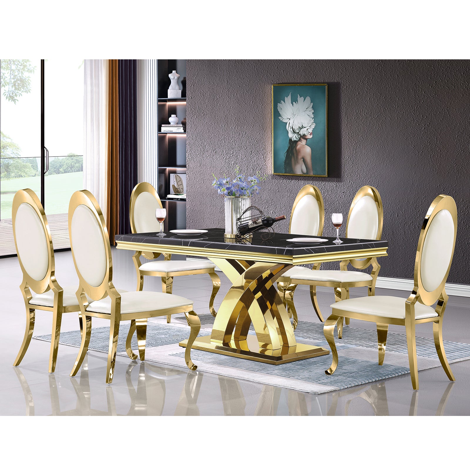 640-Set | AUZ White and Gold Dining room Sets for 6