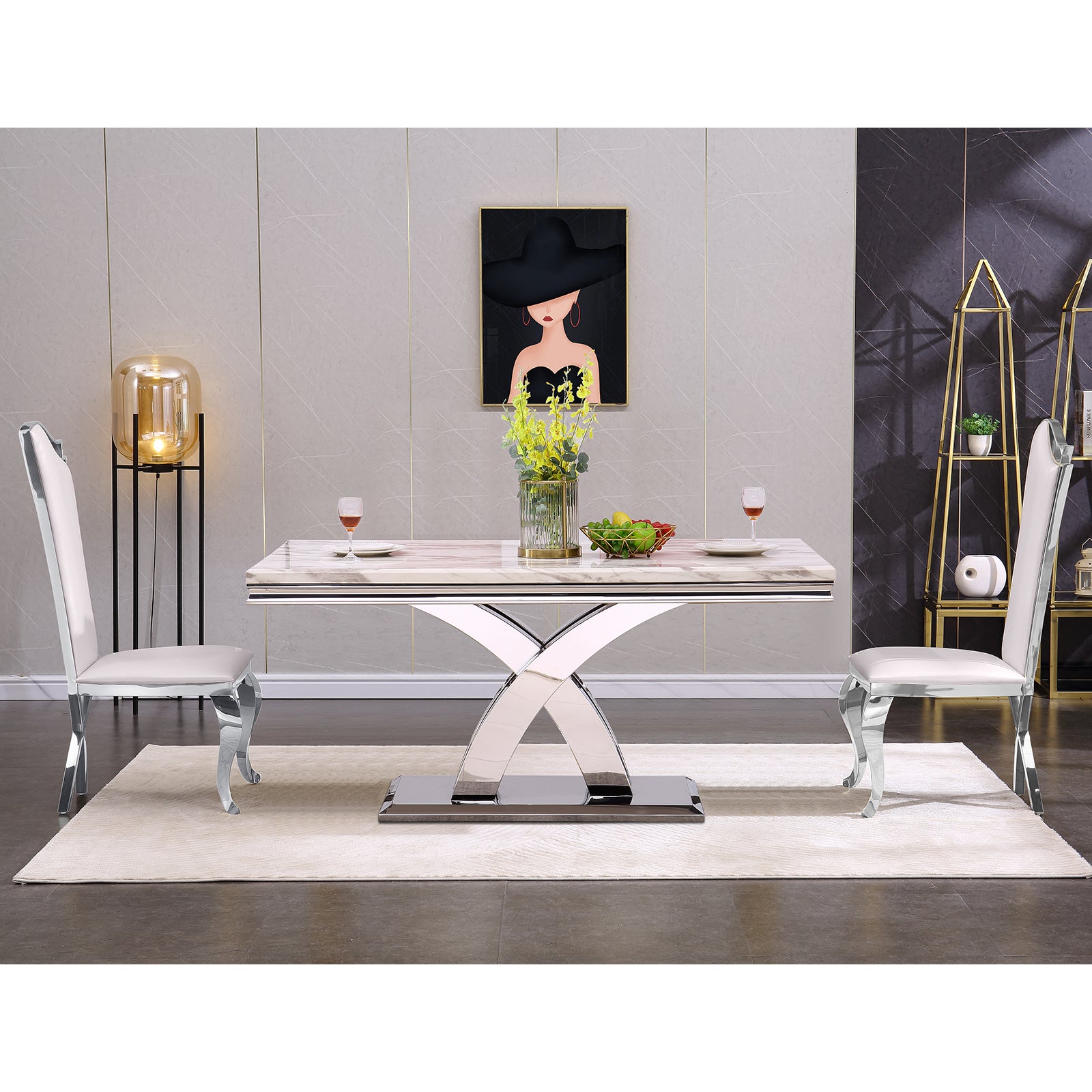 645-Set | AUZ White and Silver Dining room Sets for 6