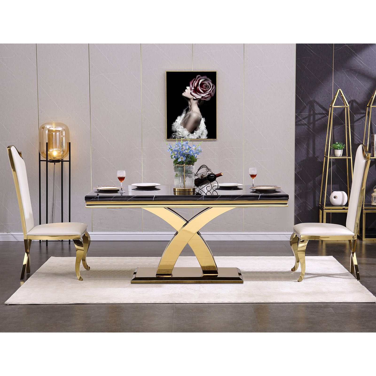 644-Set | AUZ White and Gold Dining room Sets for 6