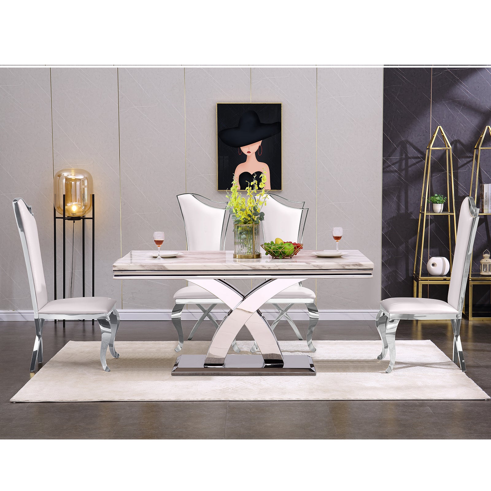 645-Set | AUZ White and Silver Dining room Sets for 6