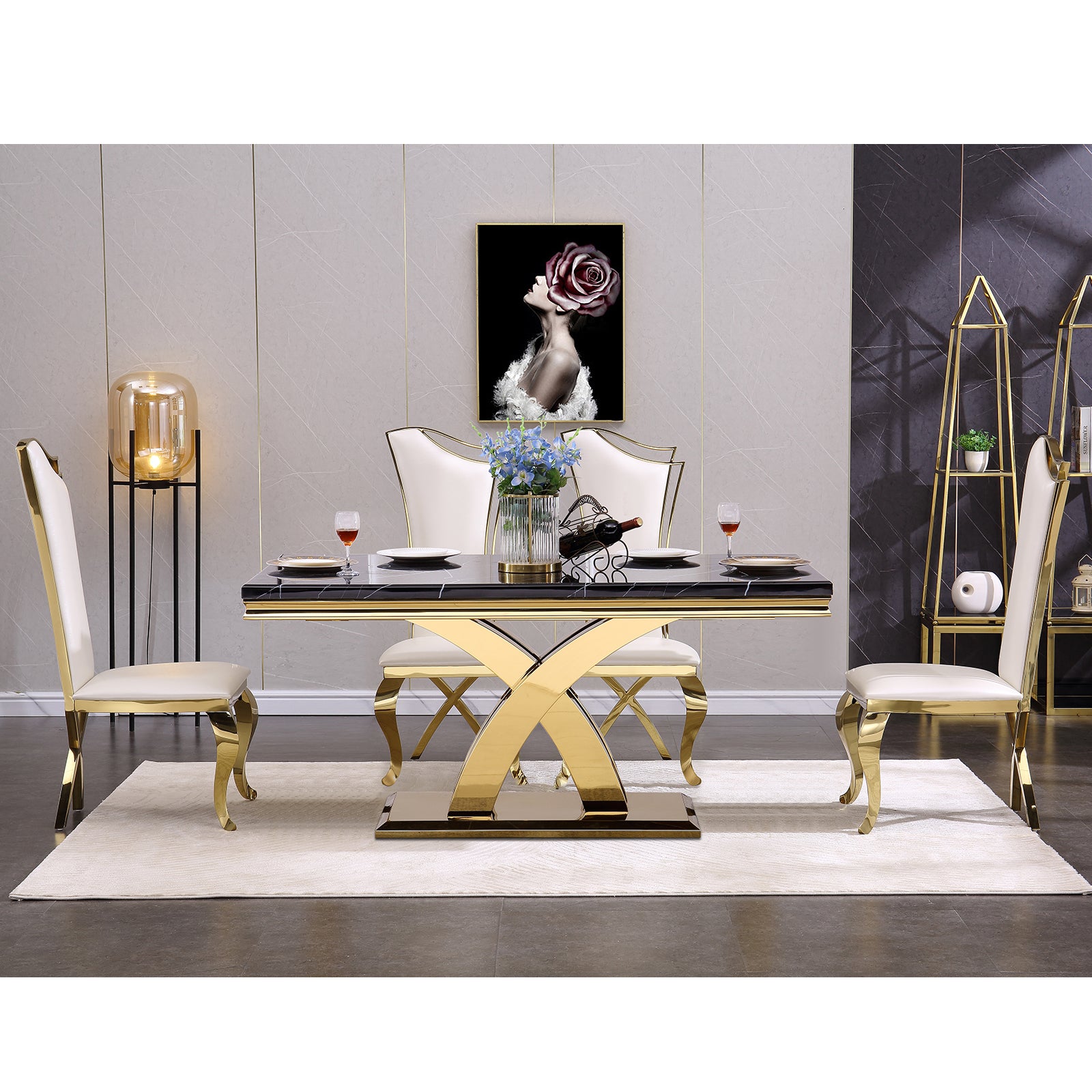 644-Set | AUZ White and Gold Dining room Sets for 6