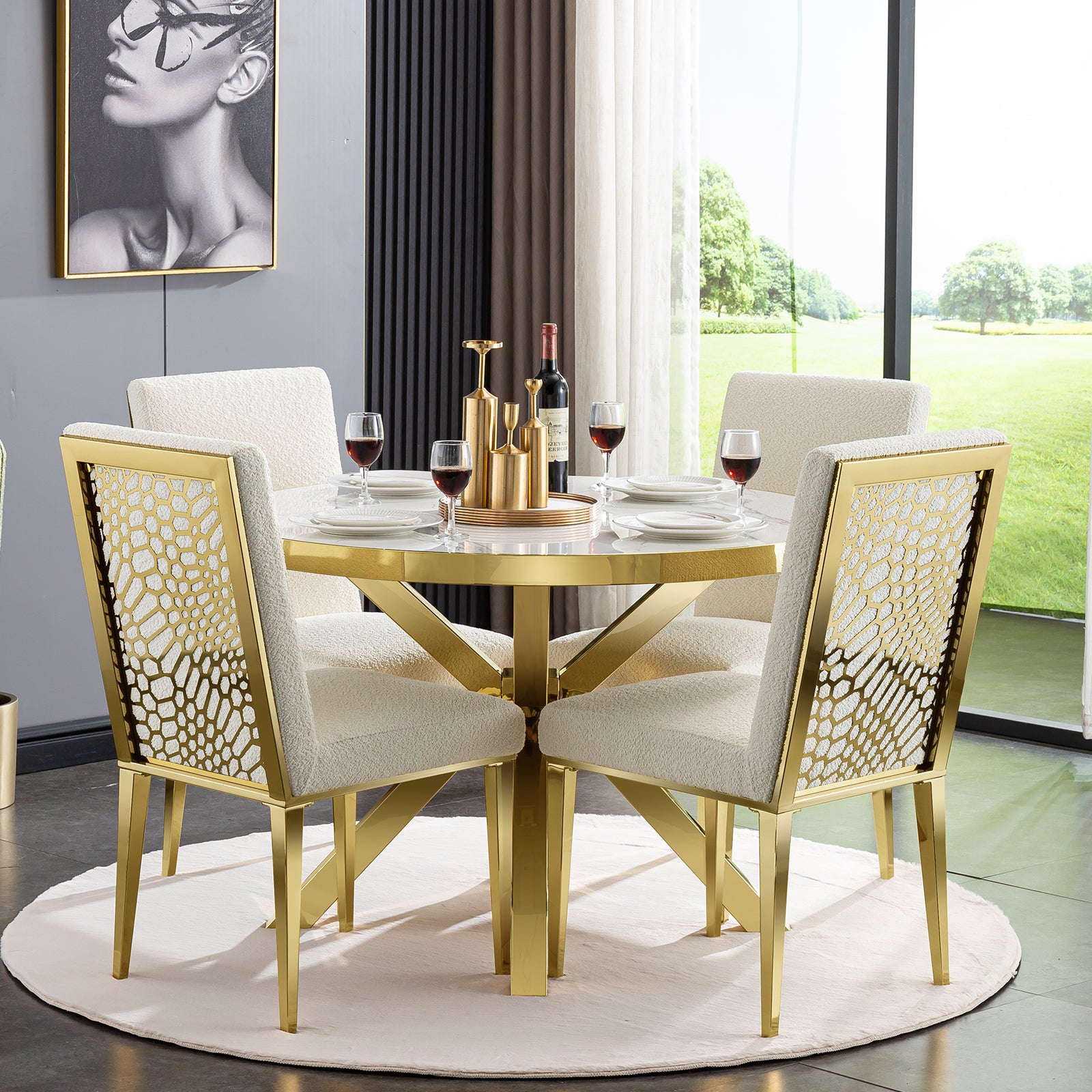 Wholesale White Gold Mohair Dining Chairs