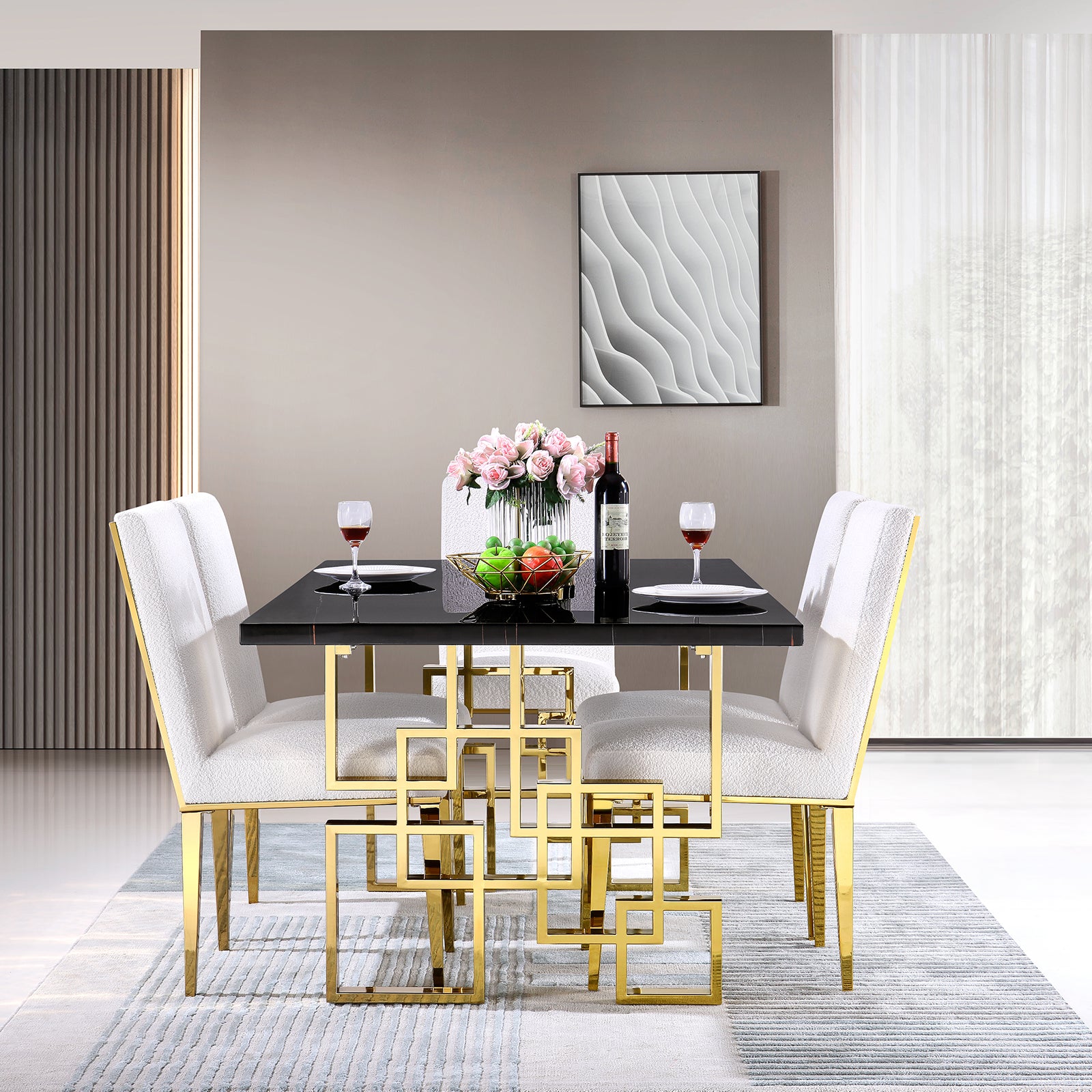 Boucle Dining Chairs |Metal pattern back|Metal legs| C107