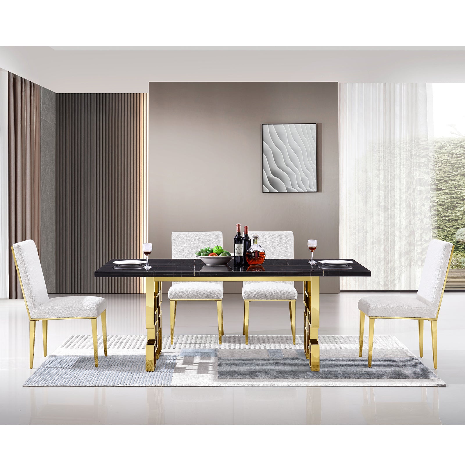 Boucle Dining Chairs |Metal pattern back|Metal legs| C107