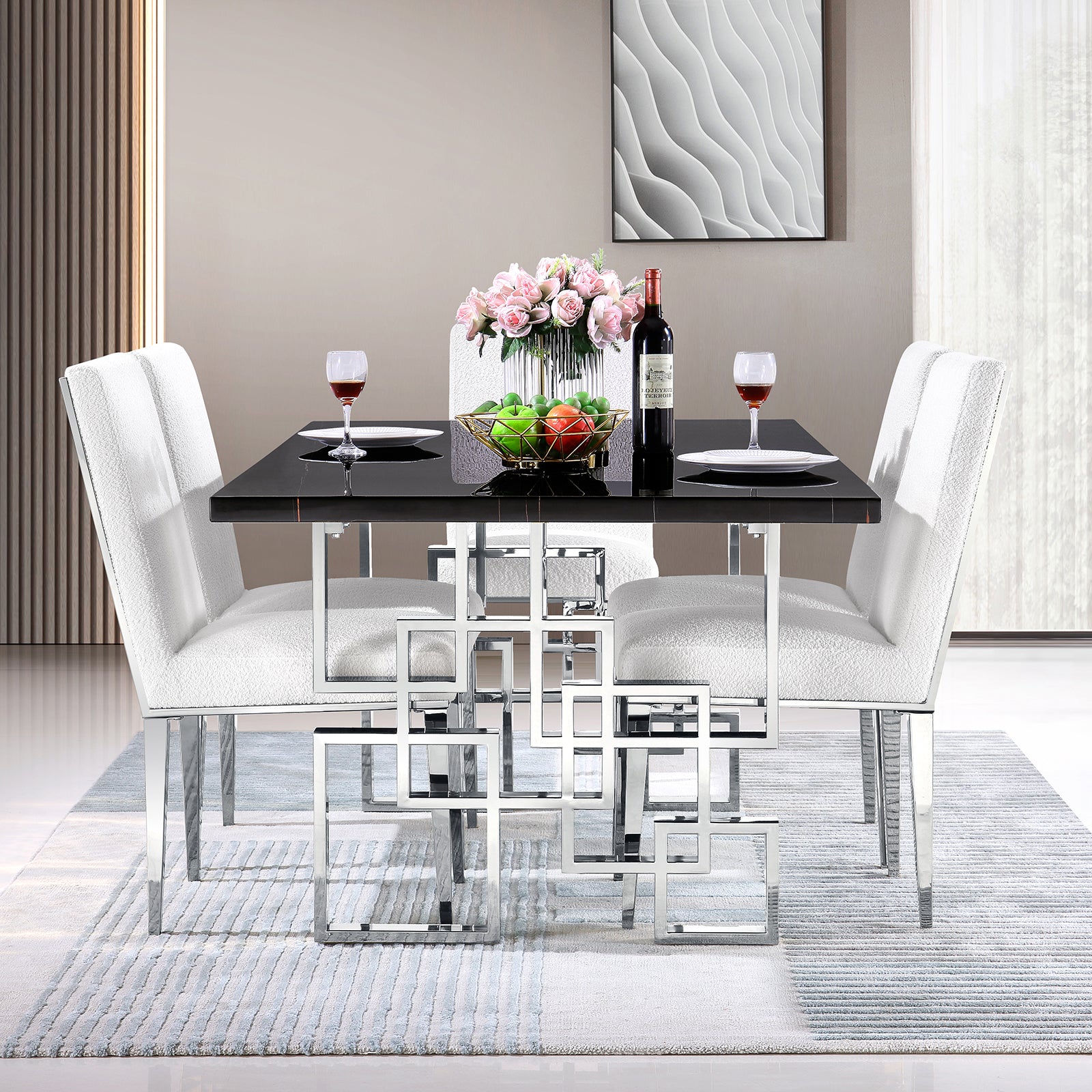 688-Set | AUZ Black and Silver Dining room Sets for 6