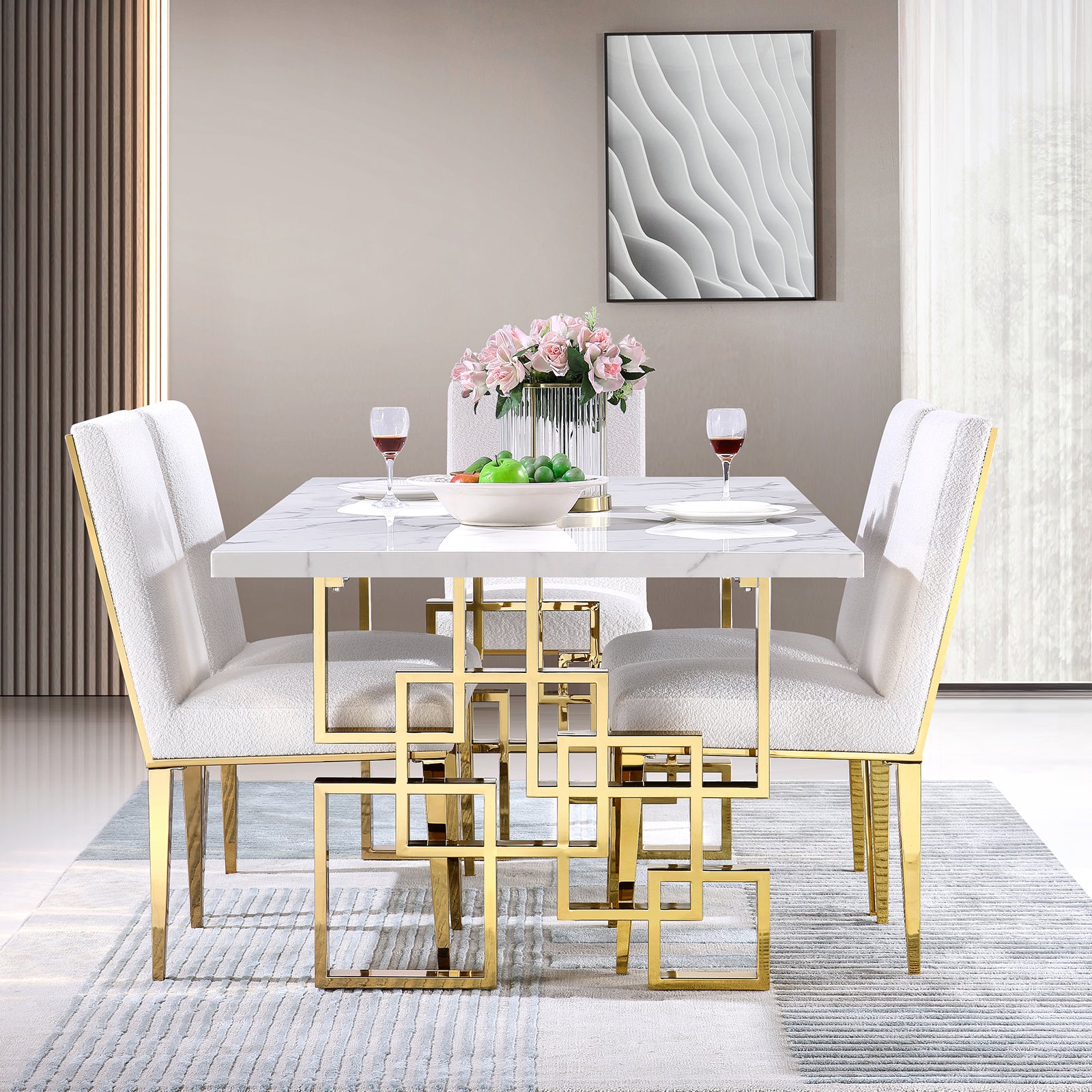 689 Set | AUZ White and Gold Dining room Sets for 6