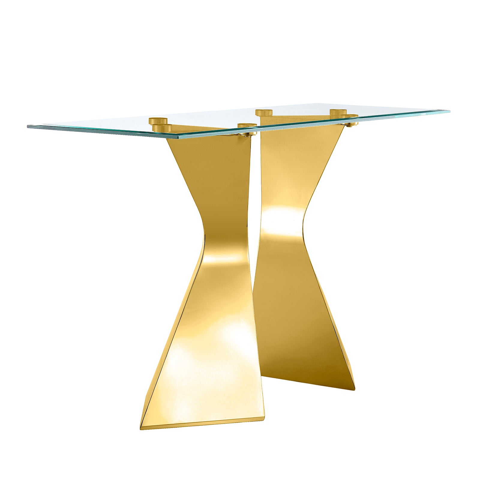 Glass Sofa Table with metal gold L-shaped legs | S518