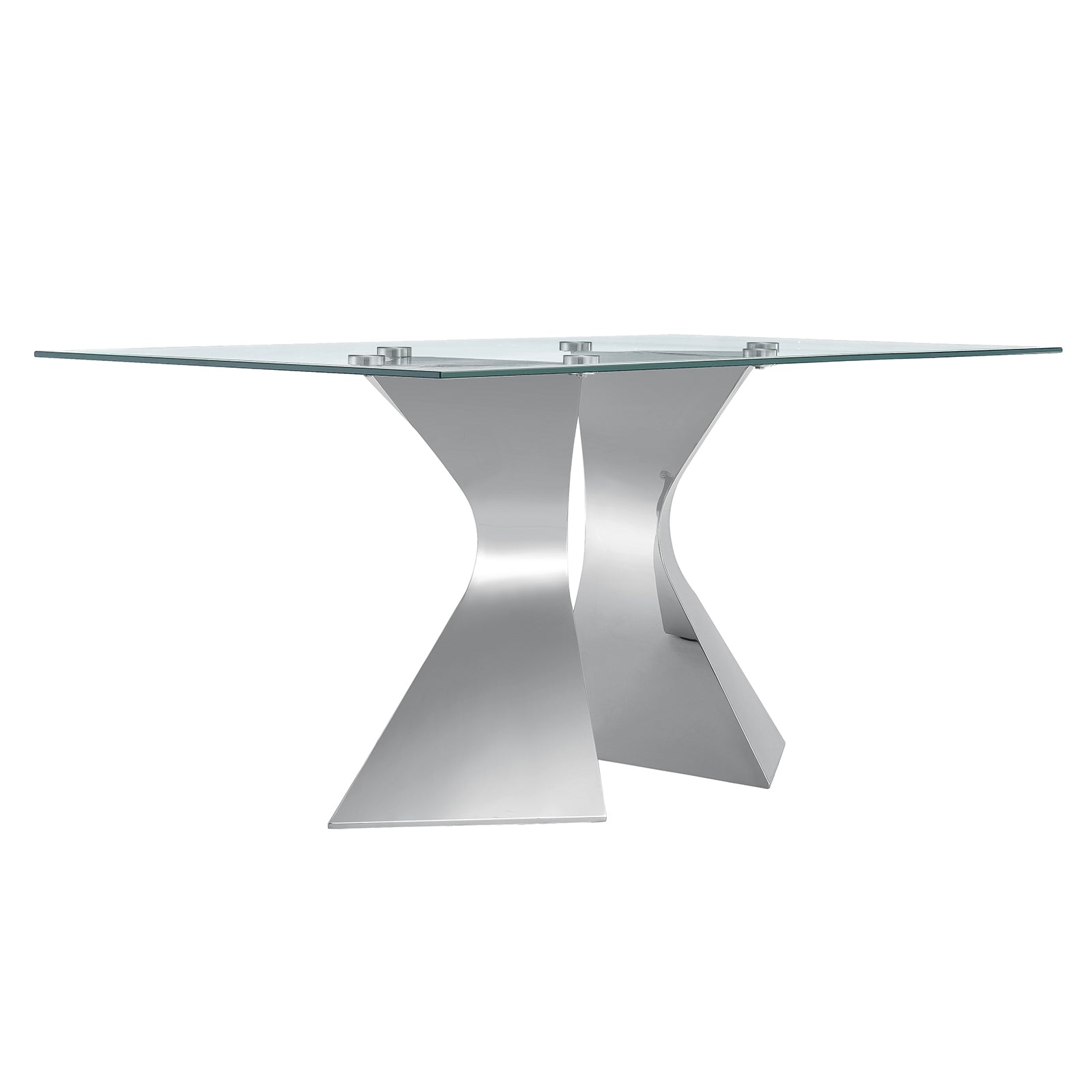 AUZ Clear Glass dining table | 63" table Top | Silver Triangular Metal Legs  Suit for 4-6| T225