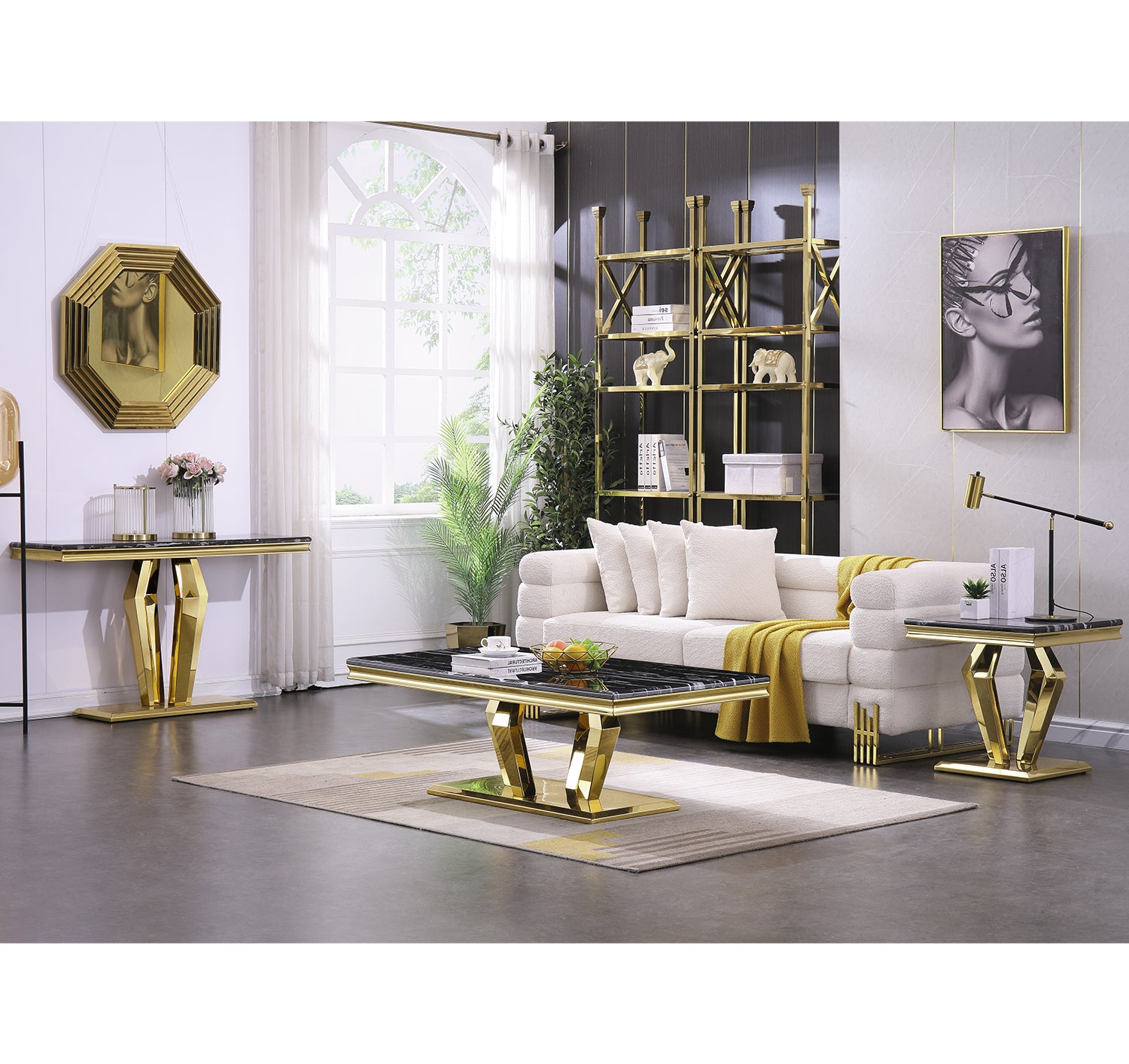 Black Gold Living room table Set | Four Geometric legs | L208