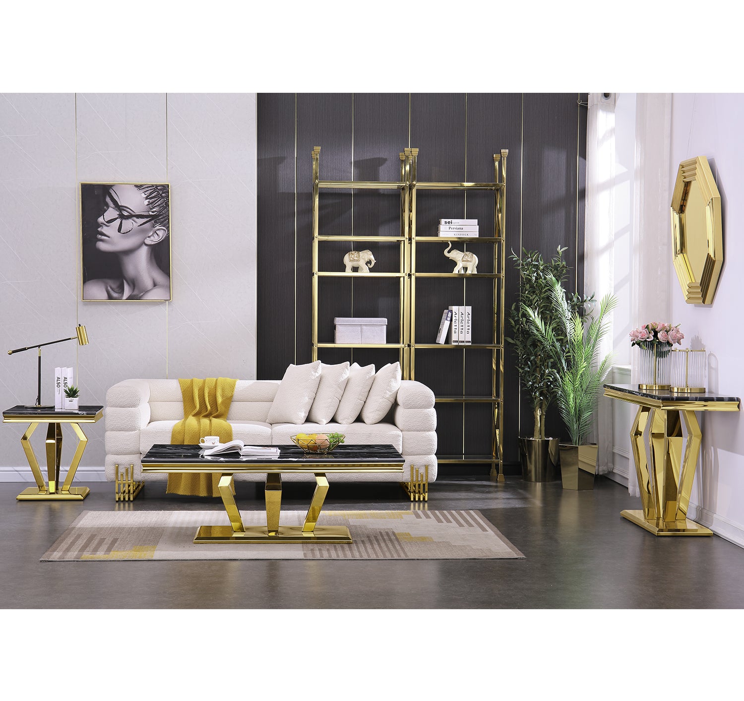 Black Gold Living room table Set | Four Geometric legs | L208