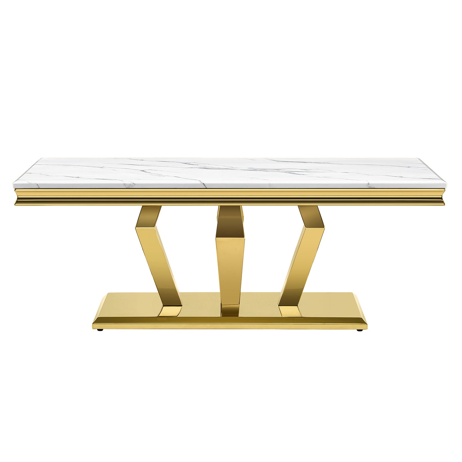 White Gold Living room table Set | Four Geometric legs | L206