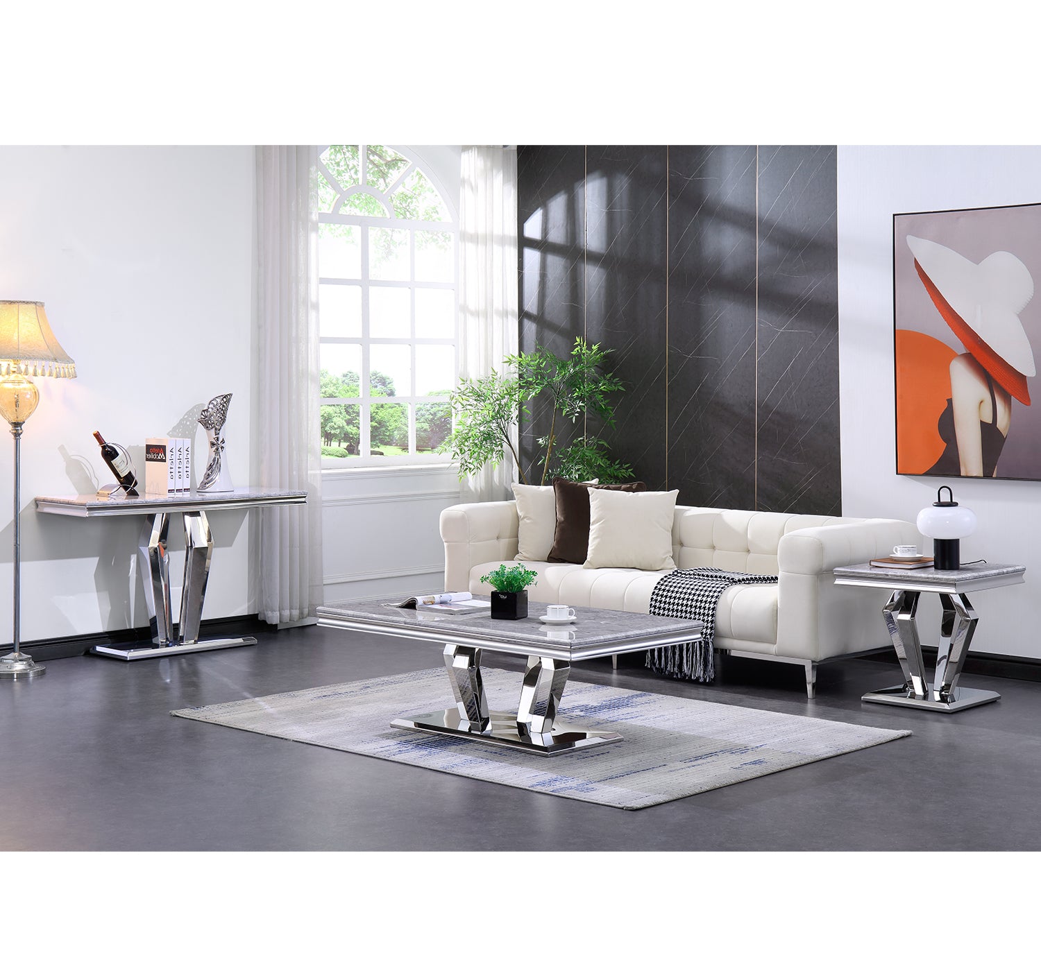 Silver Gray Living room table Set | Four Geometric legs | L207