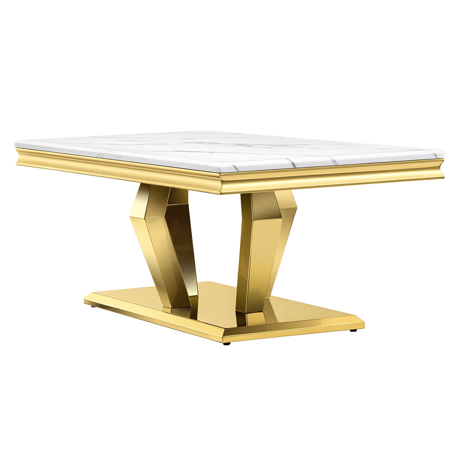 White Coffee Table With Gold Metal Four Geometric legs | F323