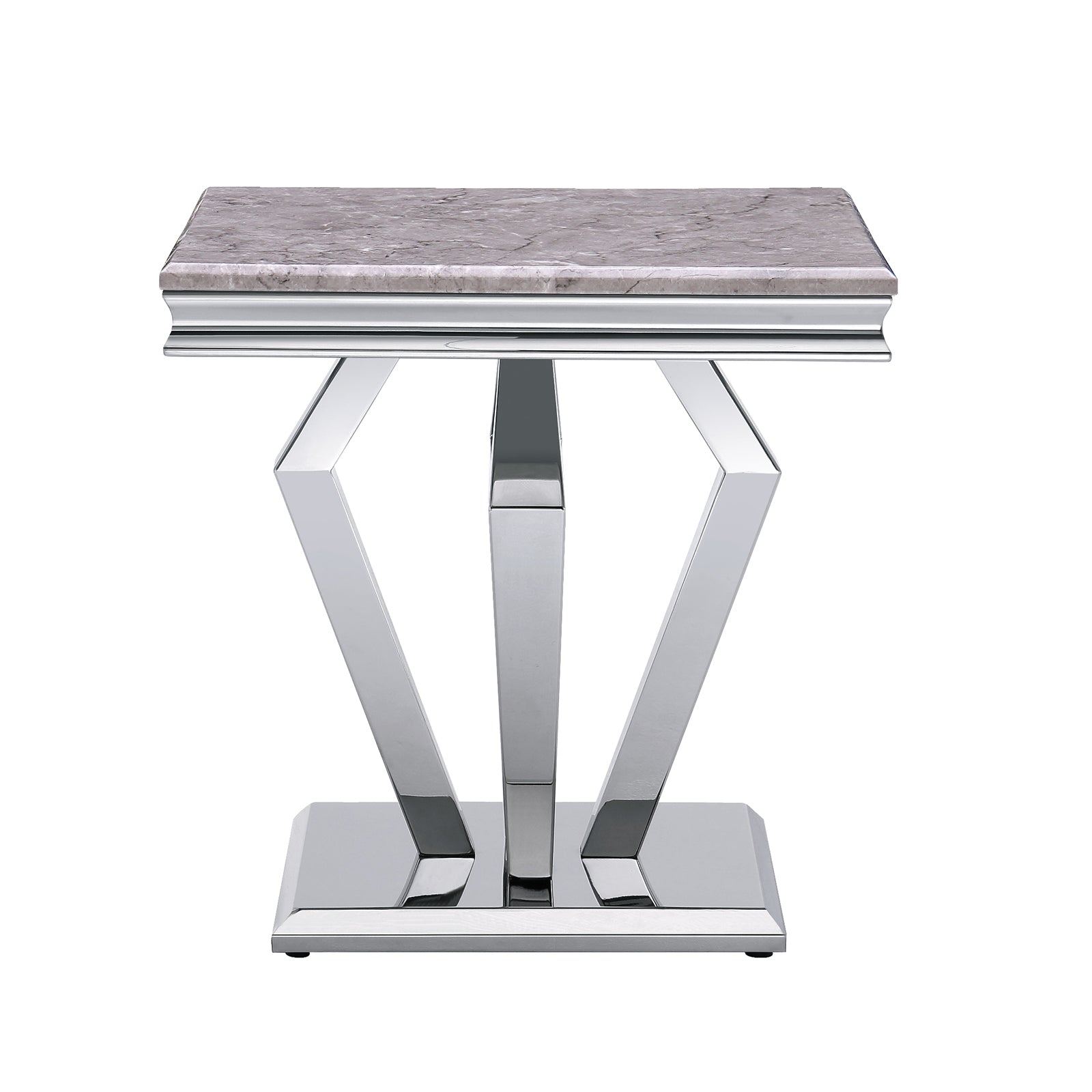 End Table with Silver Geometric Metal Base | E414