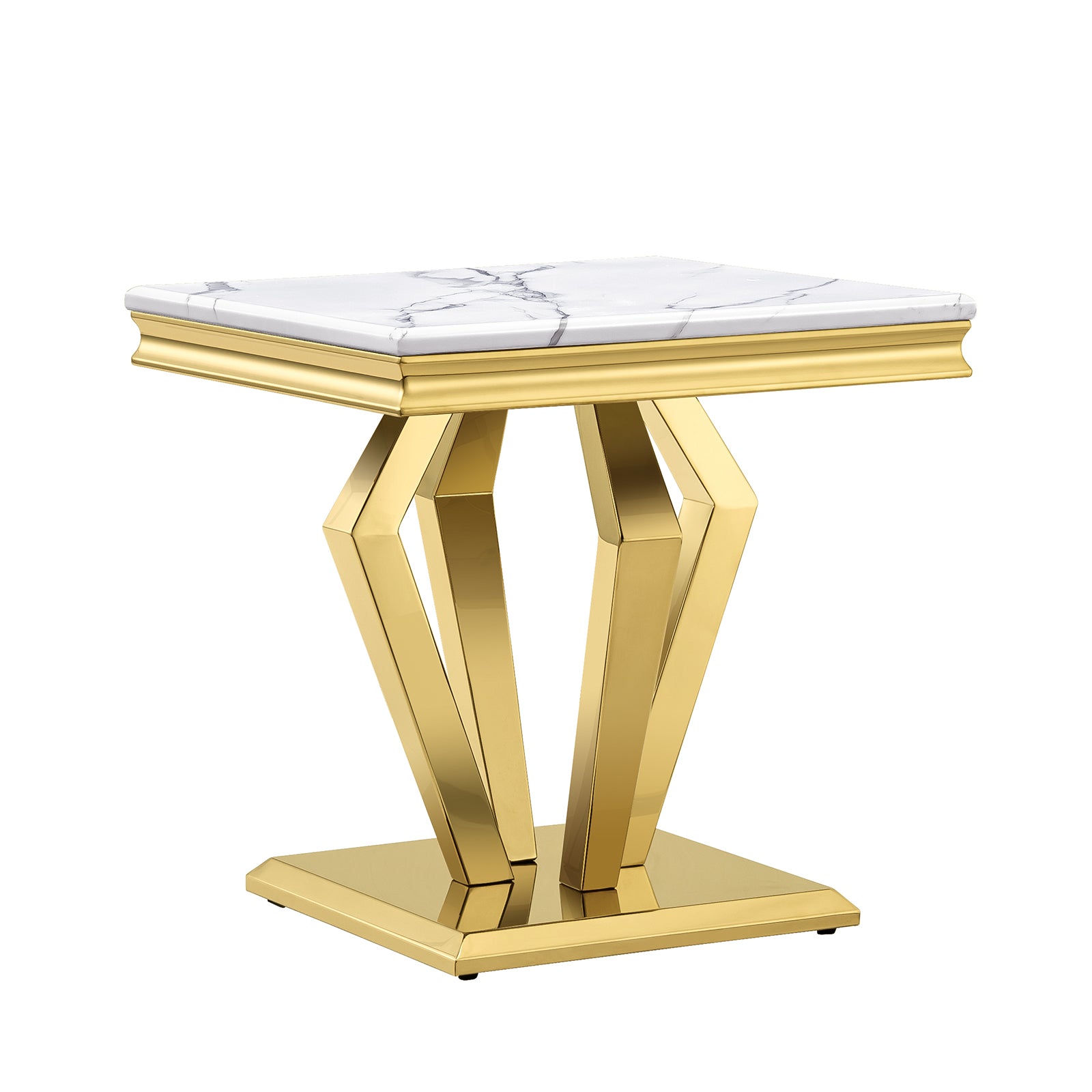White Gold Living room table Set | Four Geometric legs | L206