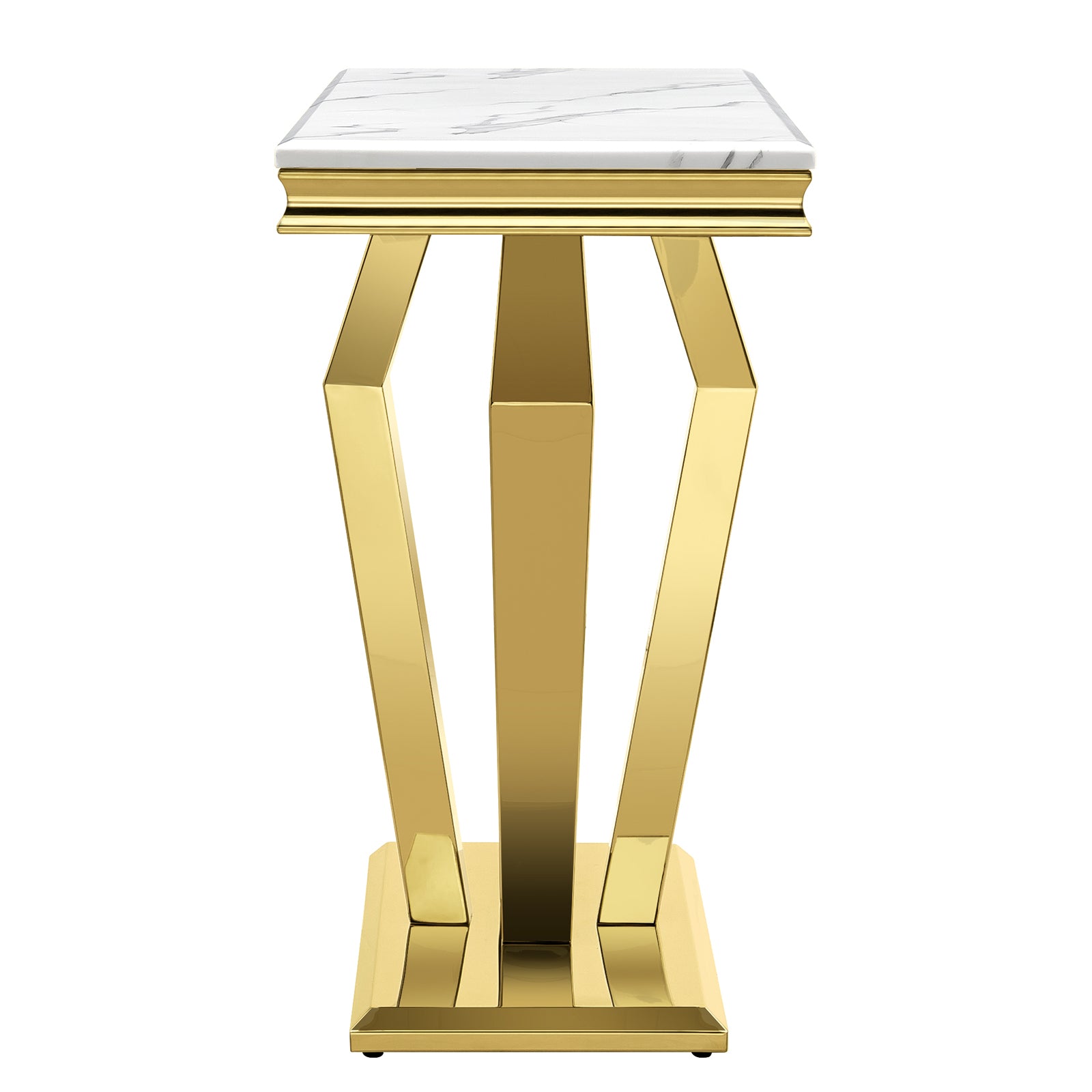 White Gold Sofa Table with metal Geometric Base | S509